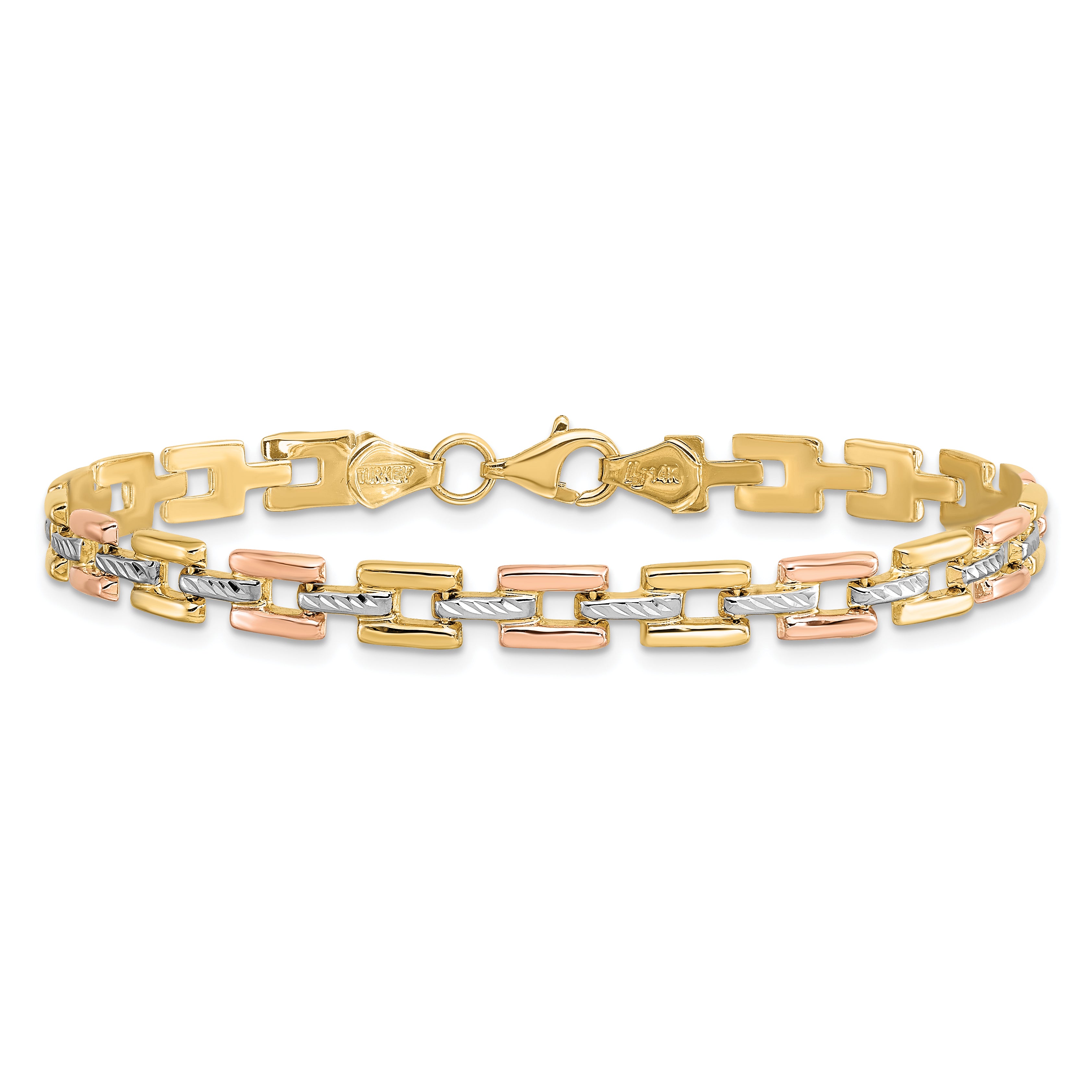 14K w/White and Rose Rhodium D/C Fancy Bracelet