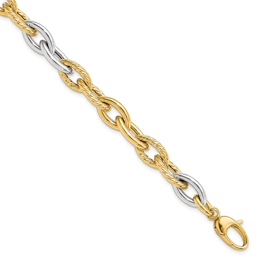 14K Two-tone Polished Fancy Link Bracelet