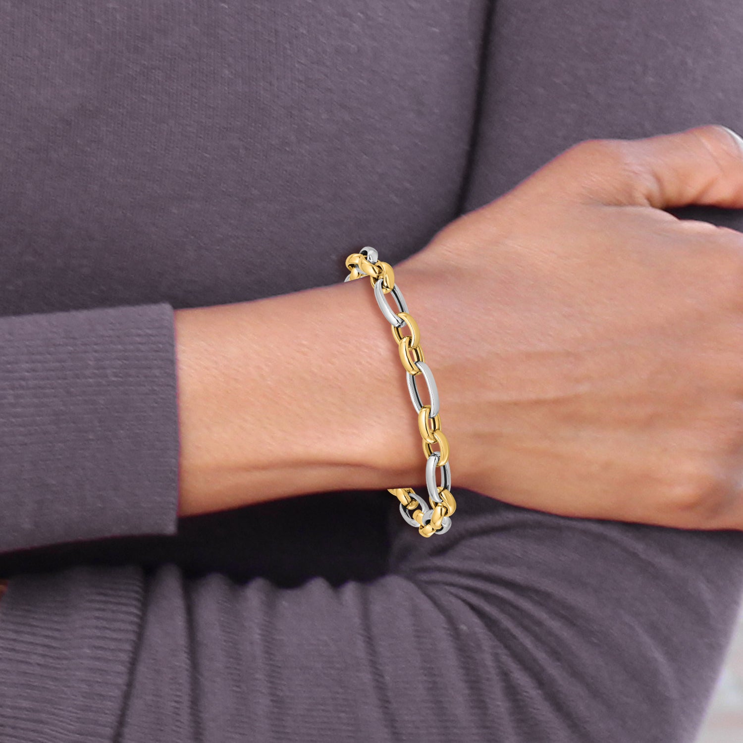 14K Two-tone Polished Fancy Link Bracelet