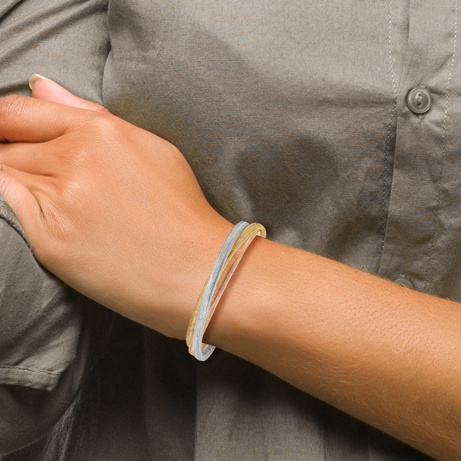 14k w/ Wht Rhodium and Rose Gold-plating Stretch Bracelet