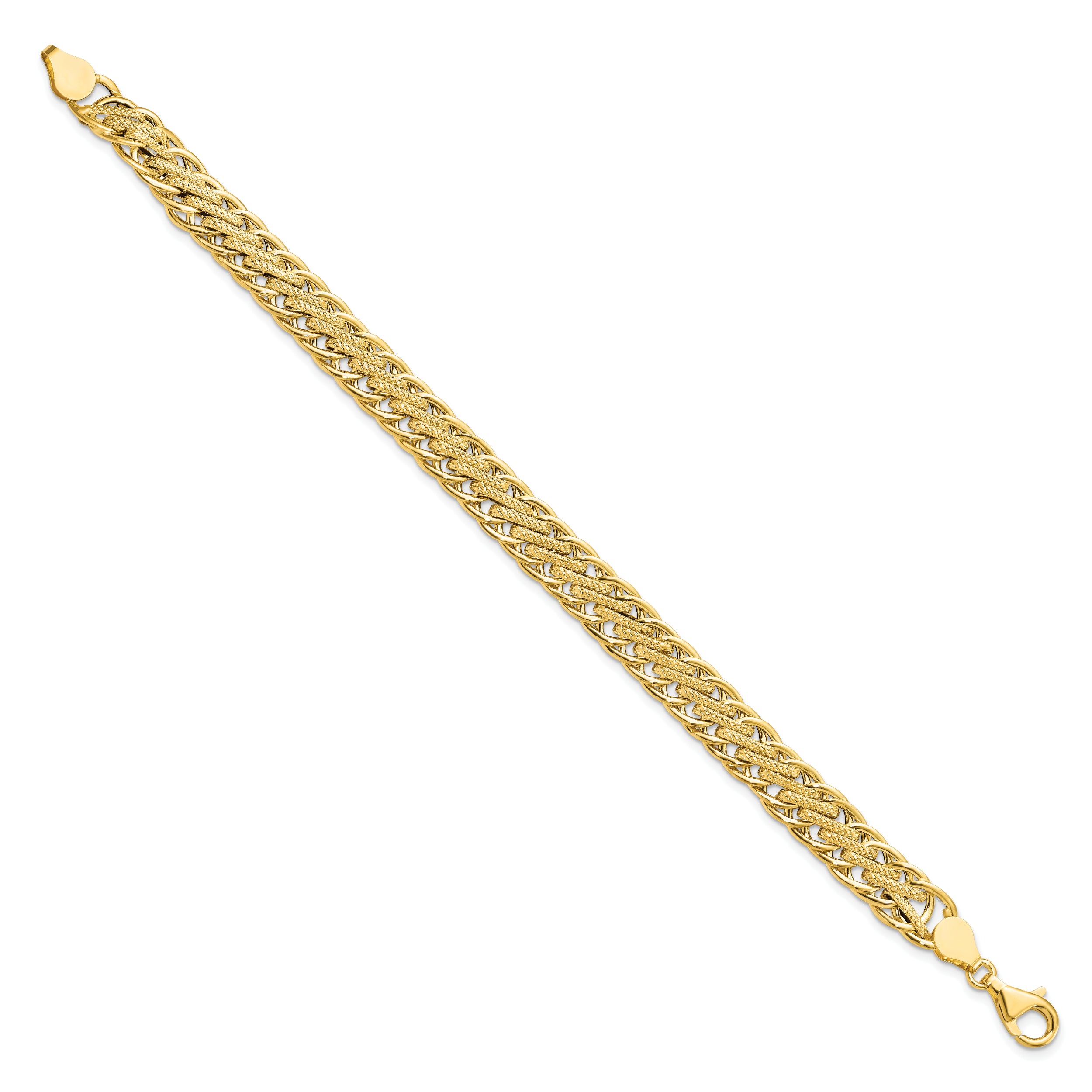 14K Polished and Textured Fancy Link Bracelet