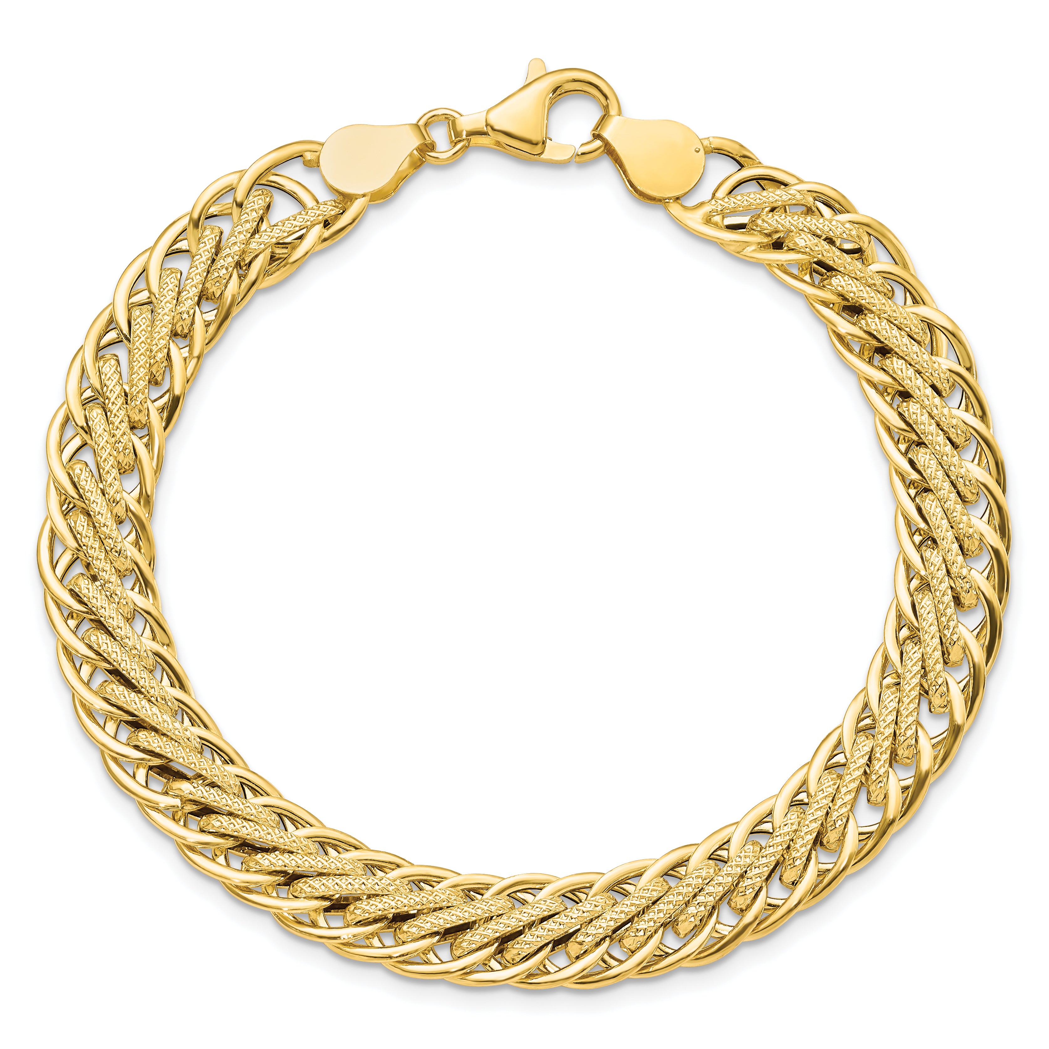 14K Polished and Textured Fancy Link Bracelet