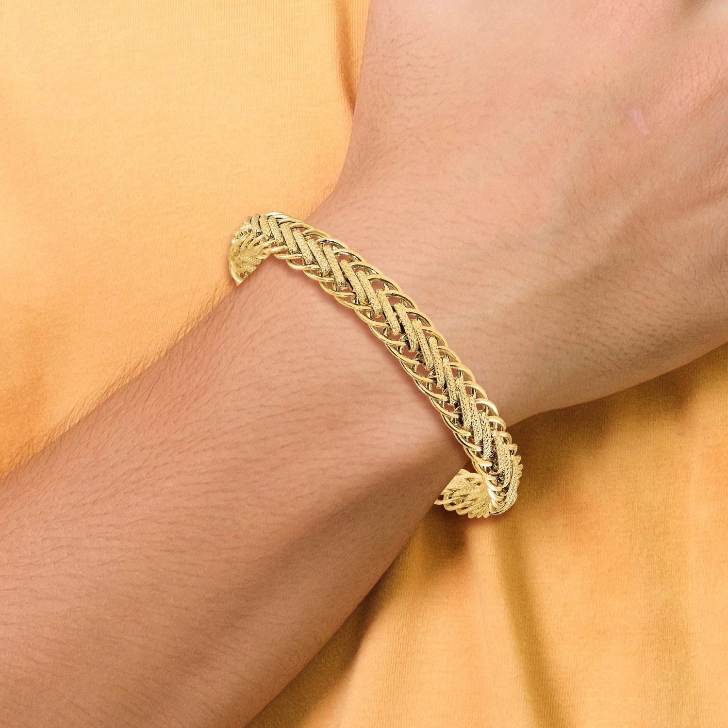 14K Polished and Textured Fancy Link Bracelet