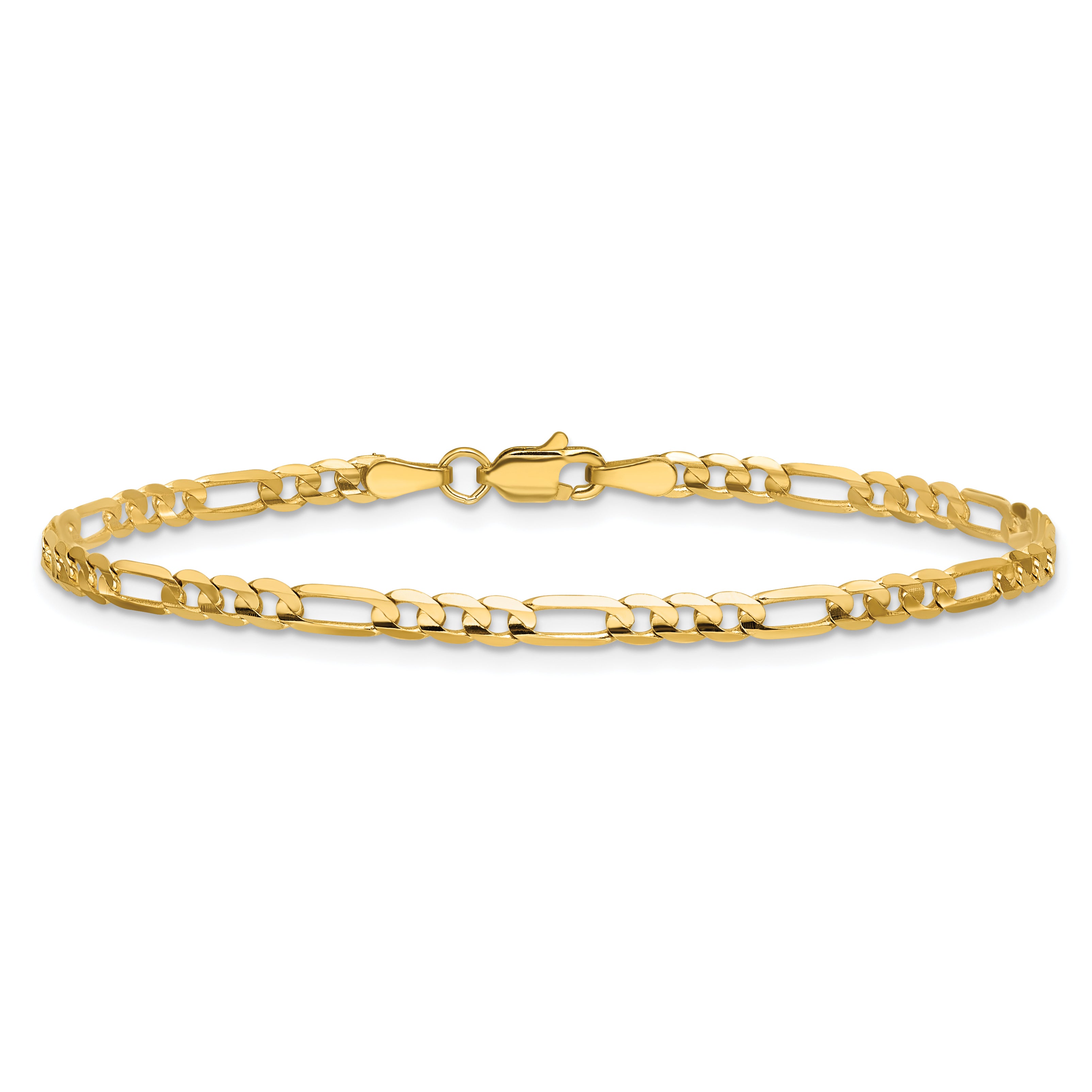 14K 8 inch 3mm Concave Open Figaro with Lobster Clasp Bracelet