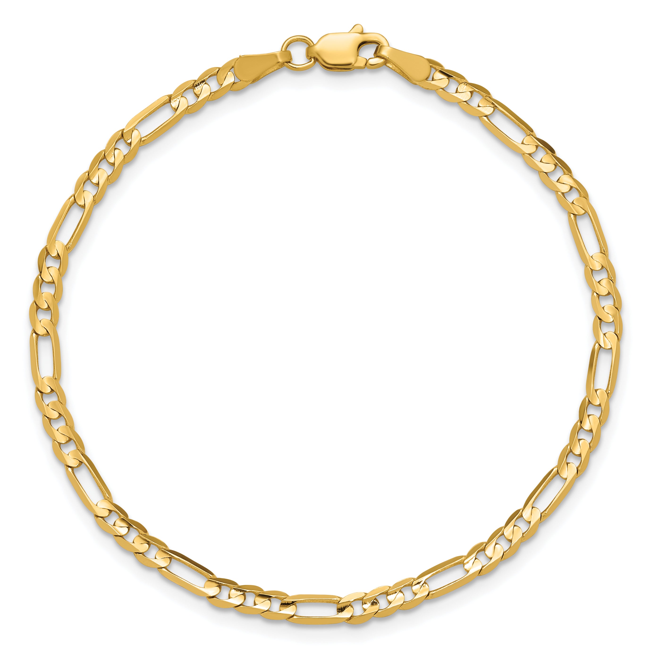 14K 8 inch 3mm Concave Open Figaro with Lobster Clasp Bracelet
