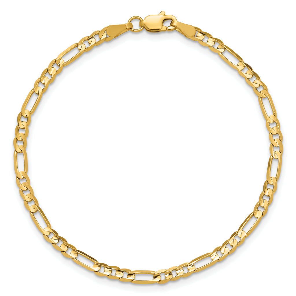 14K 8 inch 3mm Concave Open Figaro with Lobster Clasp Bracelet