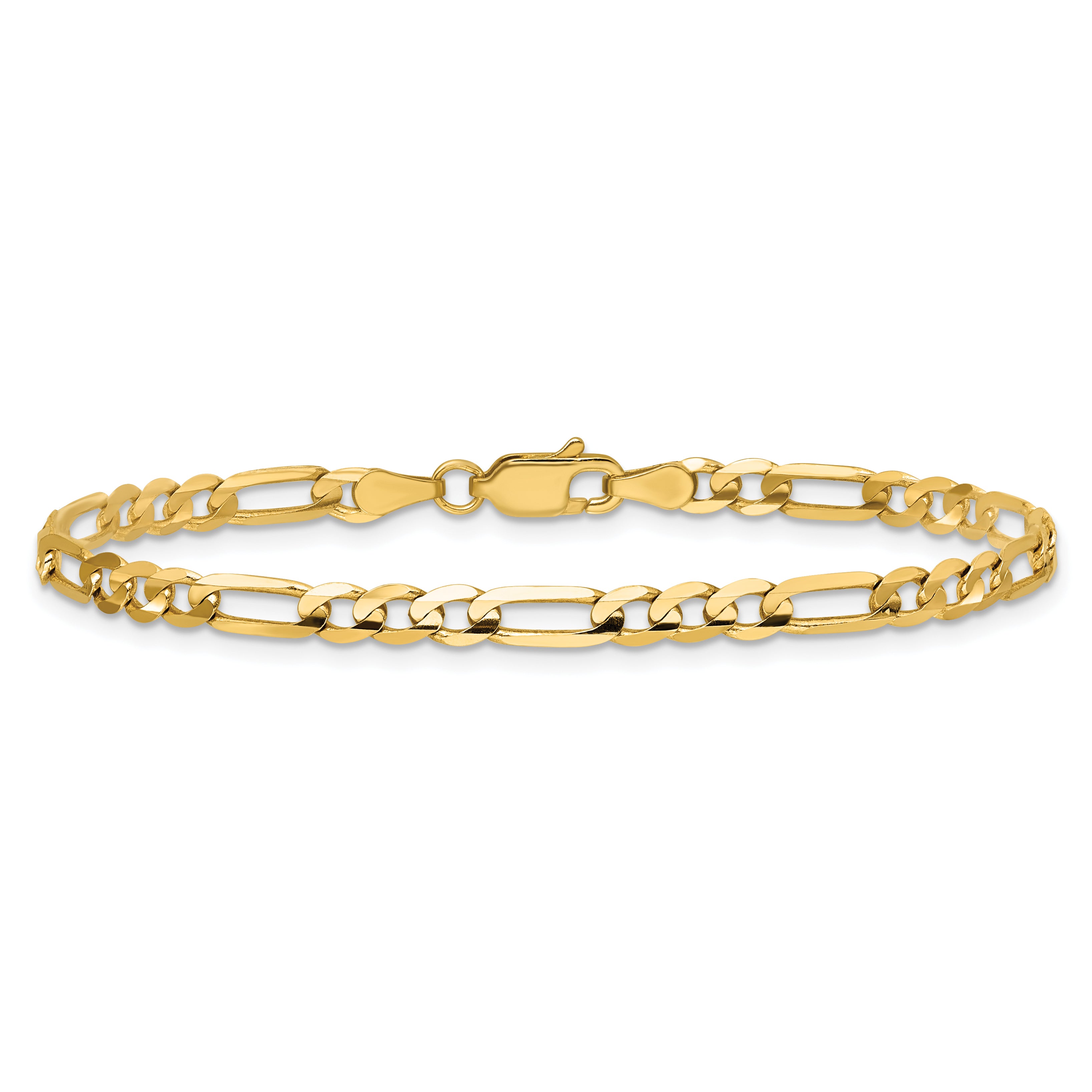 14K 8 inch 4mm Concave Open Figaro with Lobster Clasp Bracelet