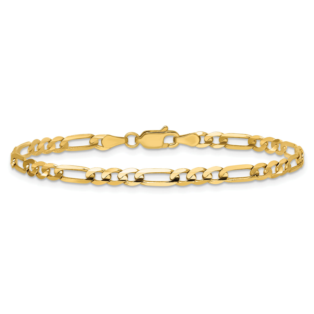 14K 8 inch 4mm Concave Open Figaro with Lobster Clasp Bracelet