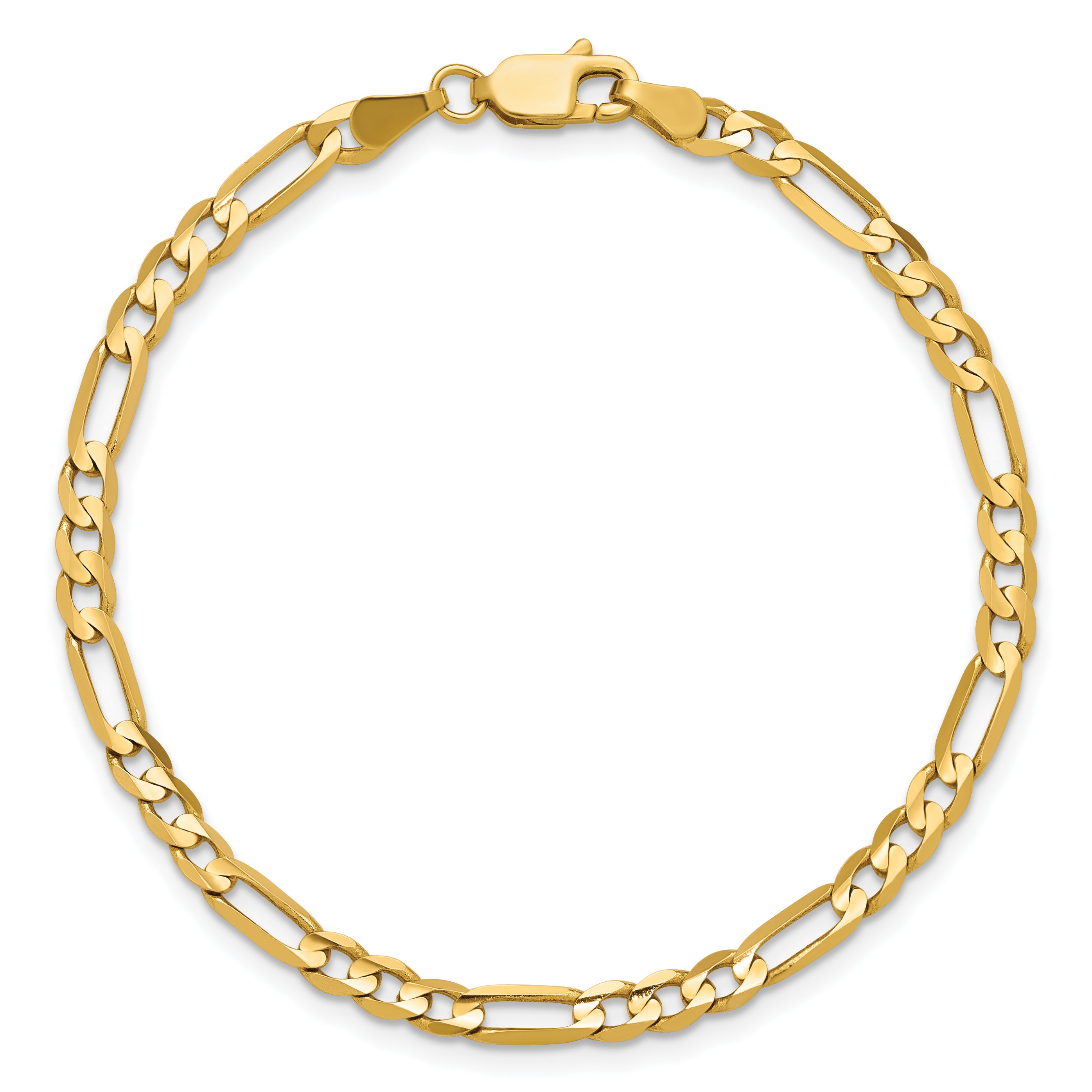 14K 8 inch 4mm Concave Open Figaro with Lobster Clasp Bracelet