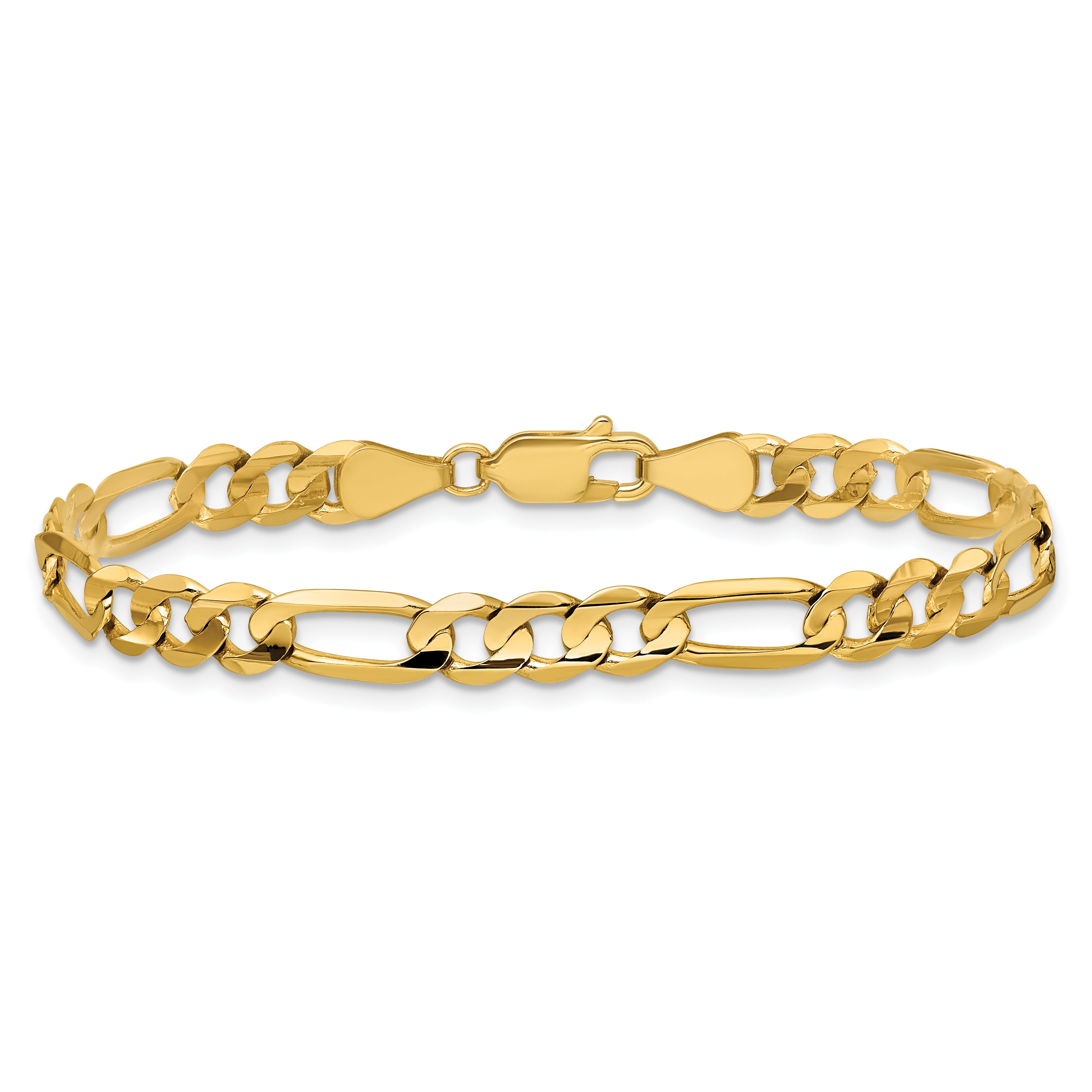14K 8 inch 5.5mm Concave Open Figaro with Lobster Clasp Bracelet