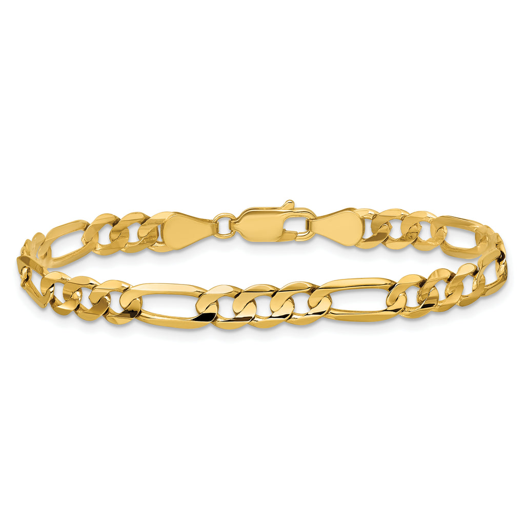 14K 8 inch 5.5mm Concave Open Figaro with Lobster Clasp Bracelet