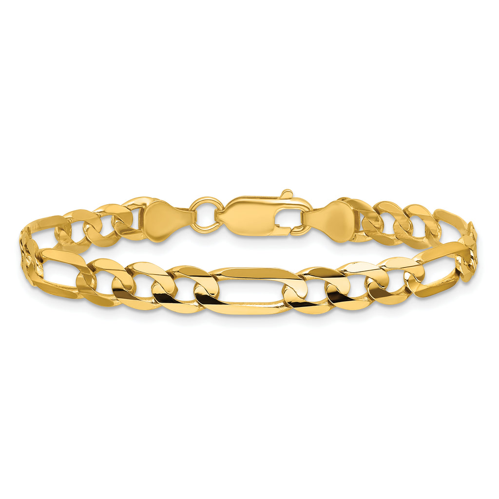 14K 8 inch 6mm Concave Open Figaro with Lobster Clasp Bracelet