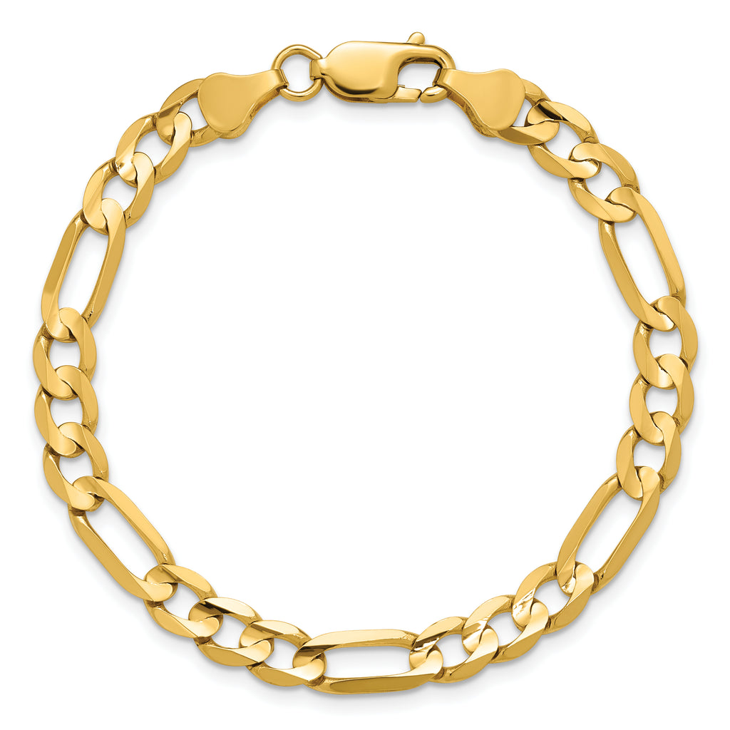 14K 8 inch 6mm Concave Open Figaro with Lobster Clasp Bracelet