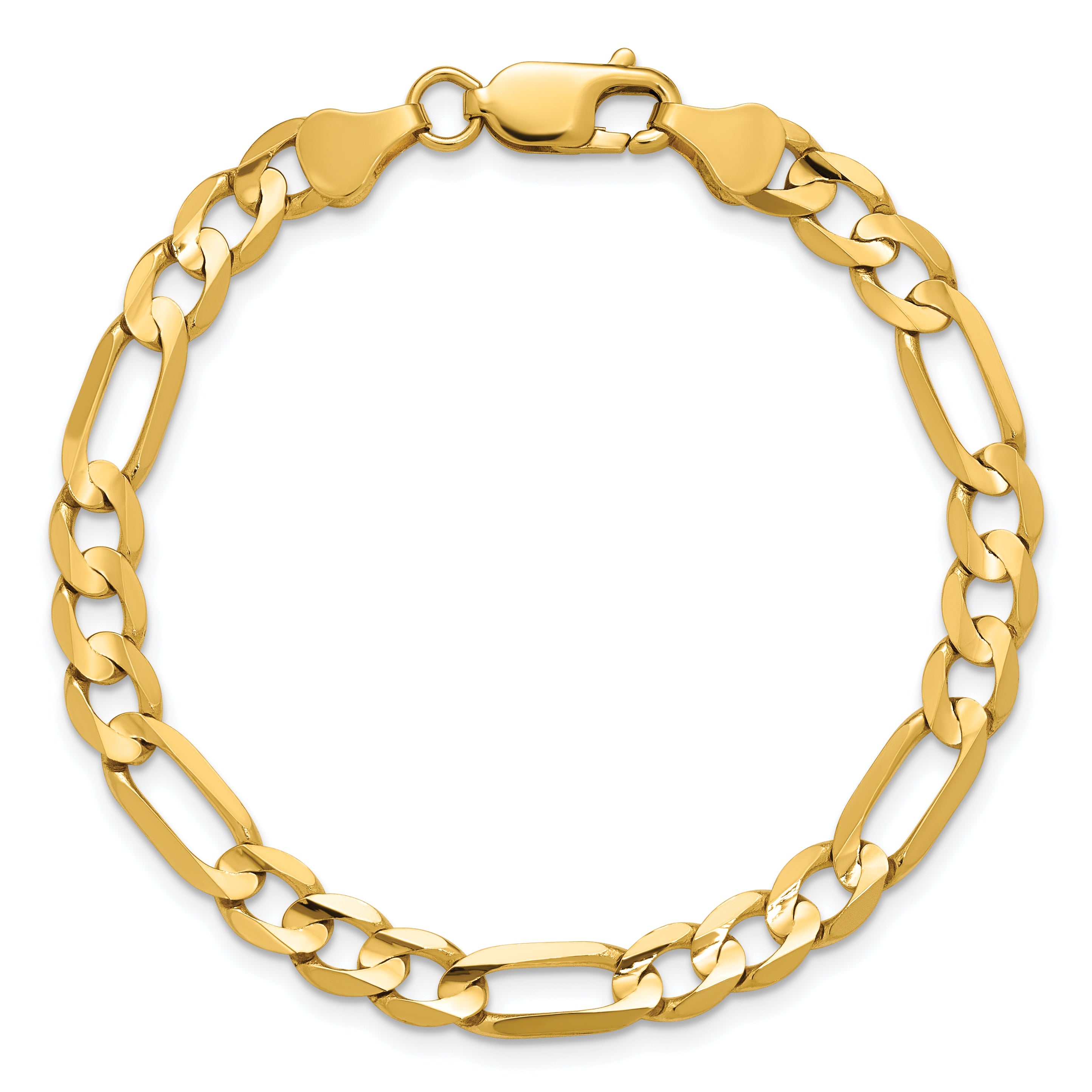 14K 8 inch 6mm Concave Open Figaro with Lobster Clasp Bracelet
