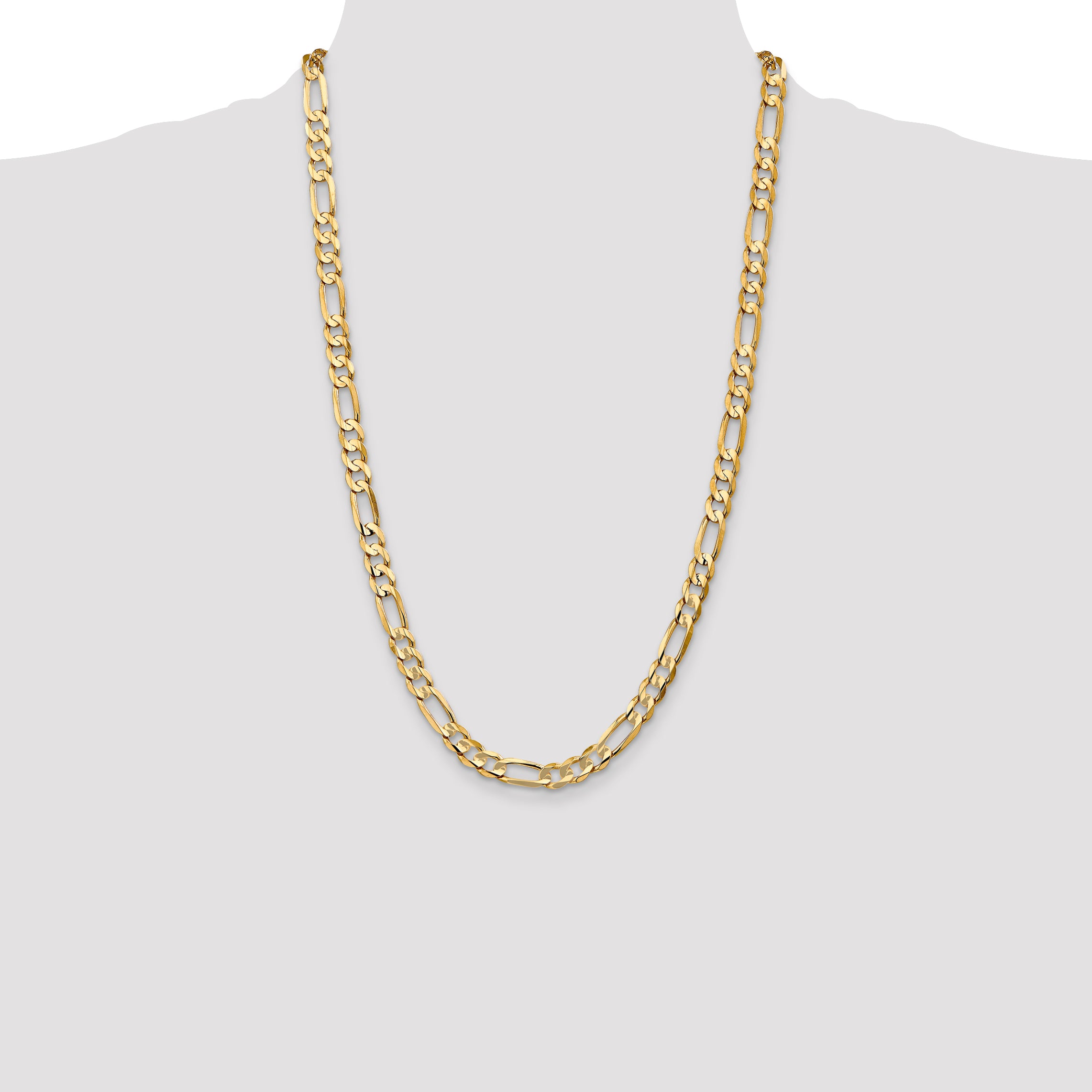 14K 26 inch 6.75mm Concave Open Figaro with Lobster Clasp Chain