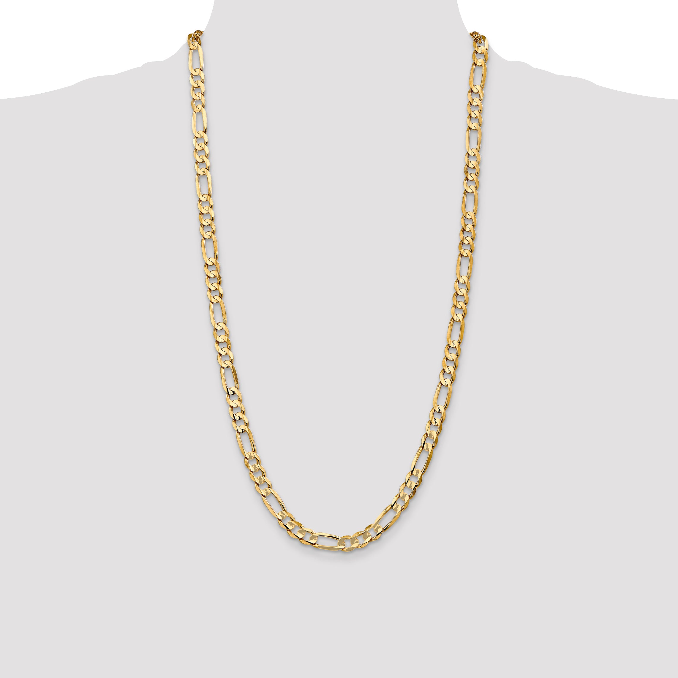 14K 28 inch 6.75mm Concave Open Figaro with Lobster Clasp Chain