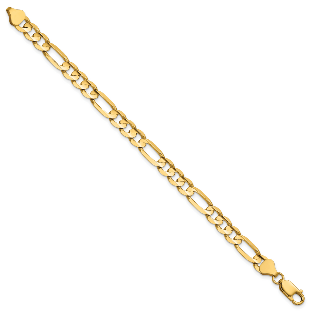 14K 9 inch 6.75mm Concave Open Figaro with Lobster Clasp Chain