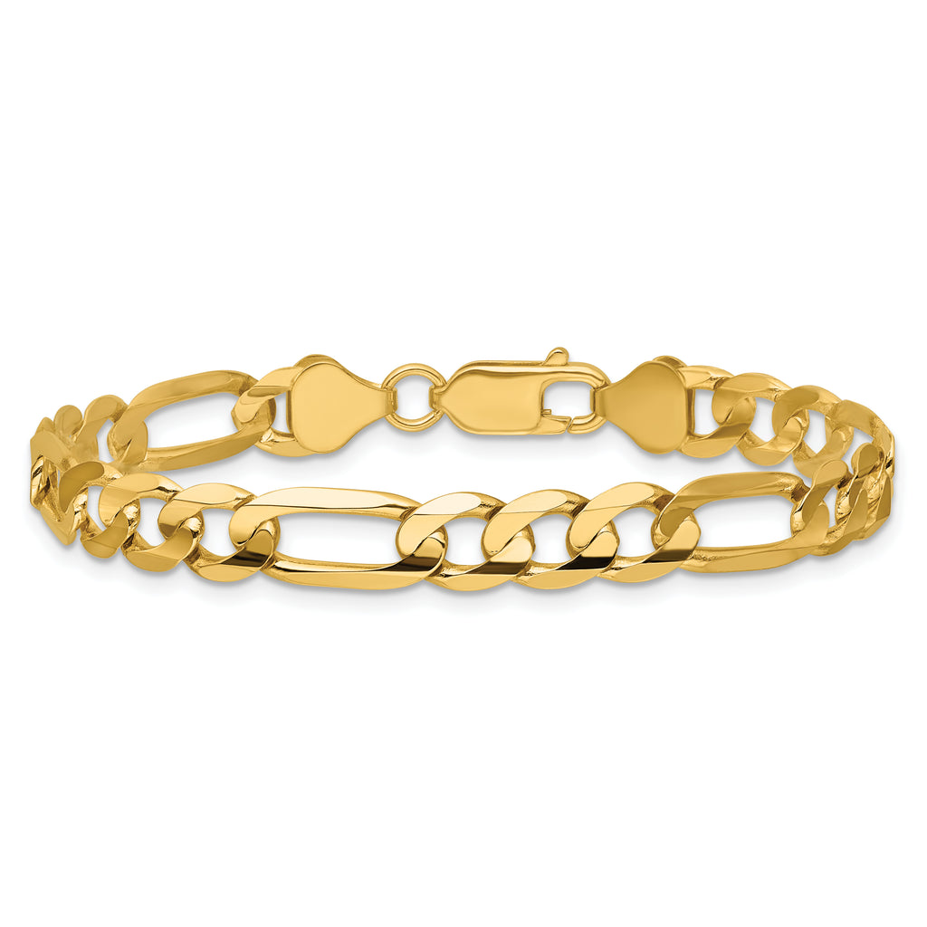 14K 9 inch 6.75mm Concave Open Figaro with Lobster Clasp Chain