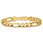 14K 9 inch 6.75mm Concave Open Figaro with Lobster Clasp Chain