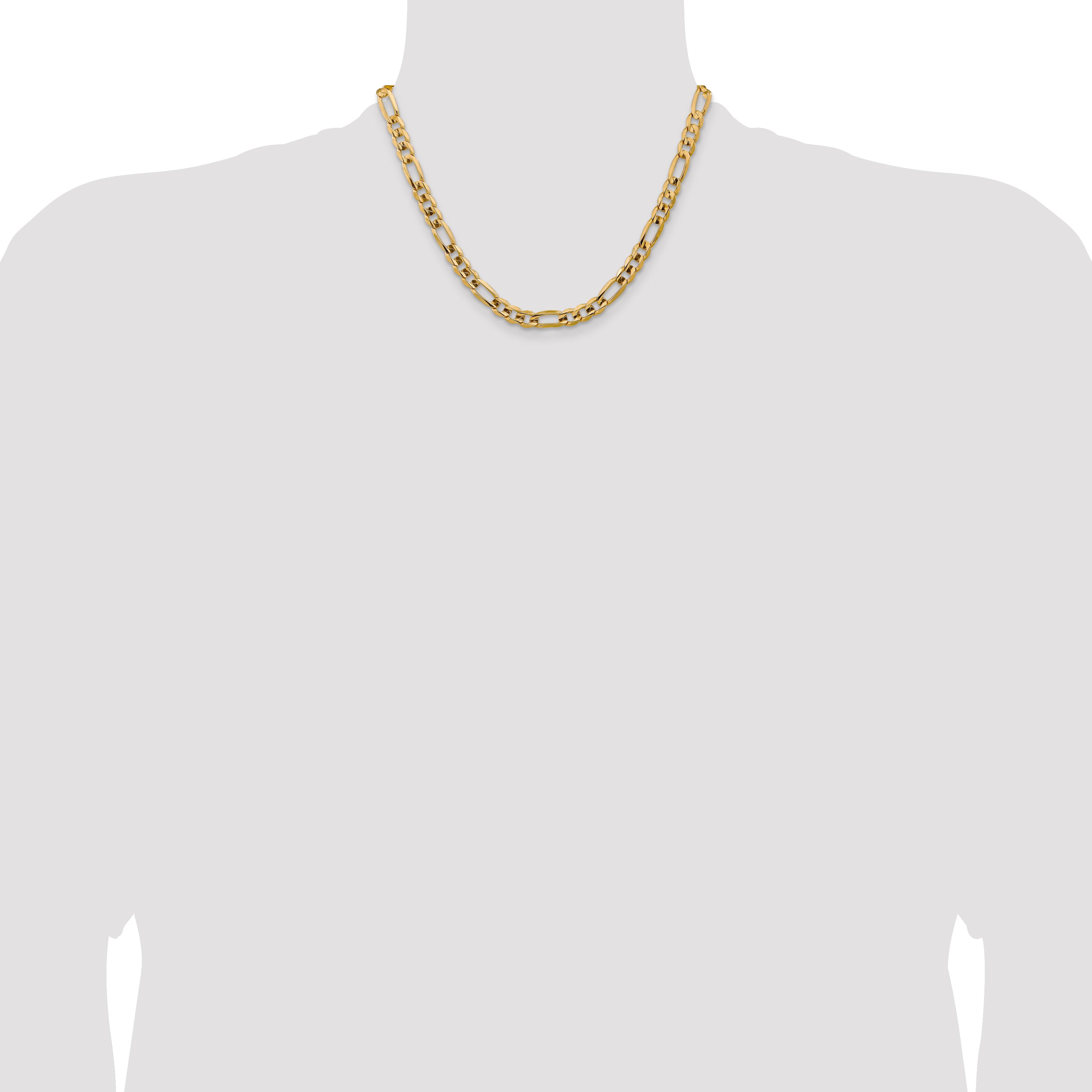 14K 7.5mm Concave Open Figaro with Lobster Clasp Chain