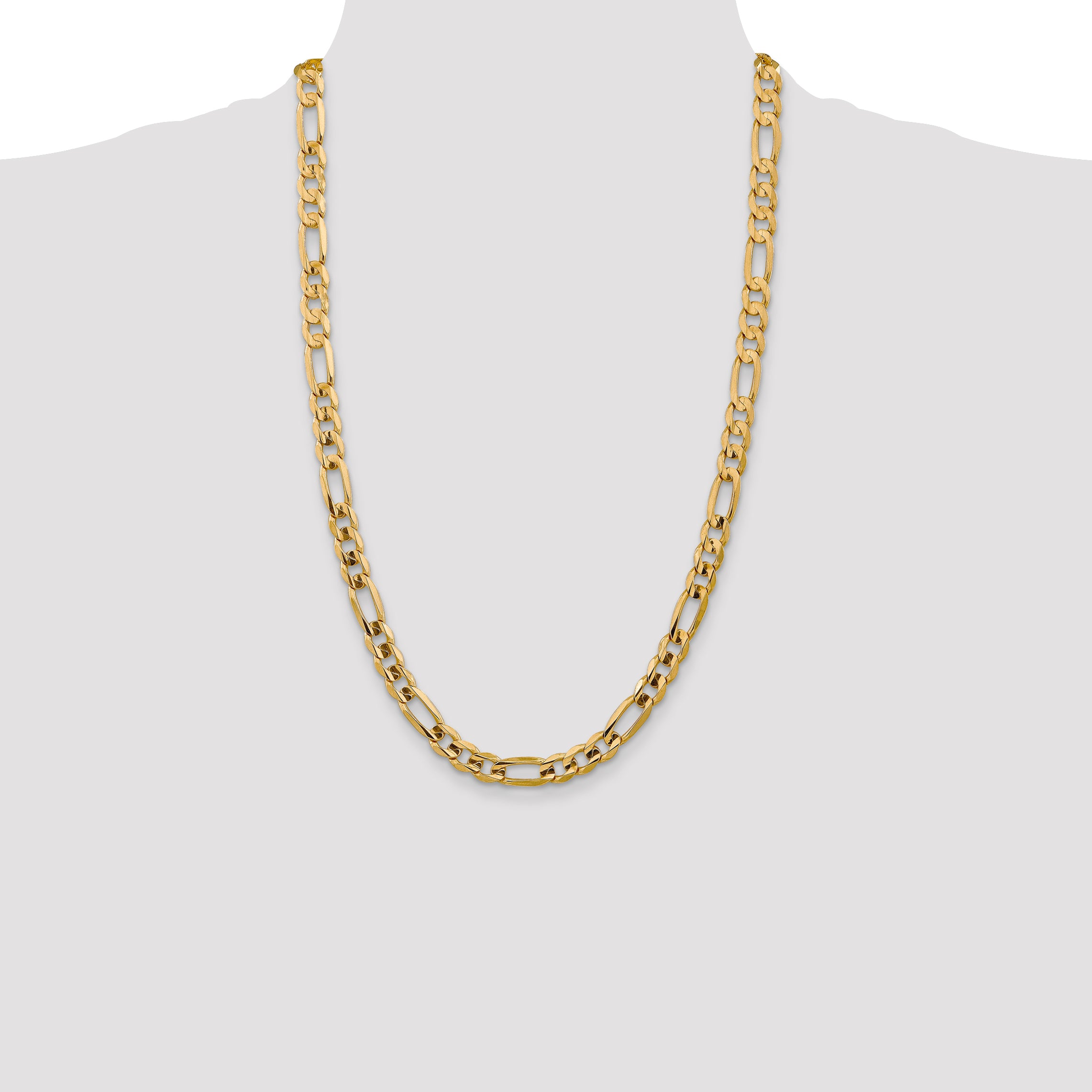 14K 26 inch 7.5mm Concave Open Figaro with Lobster Clasp Chain