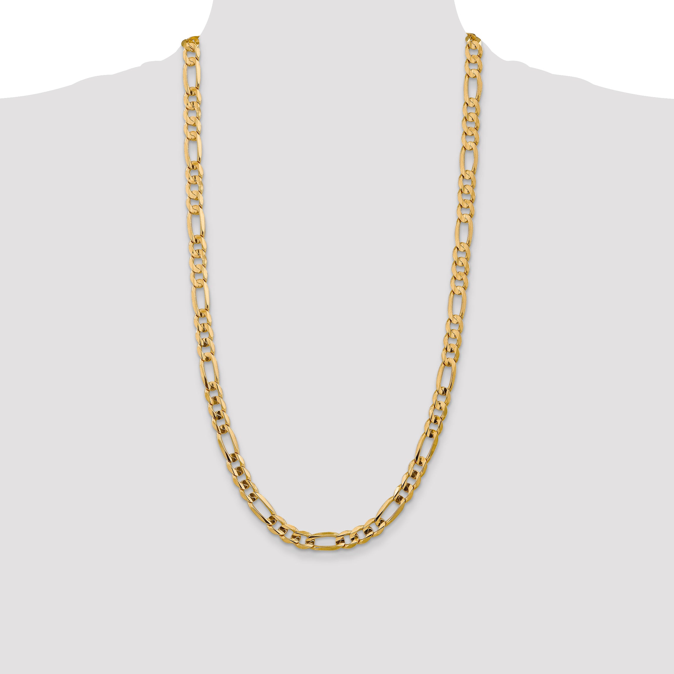 14K 28 inch 7.5mm Concave Open Figaro with Lobster Clasp Chain