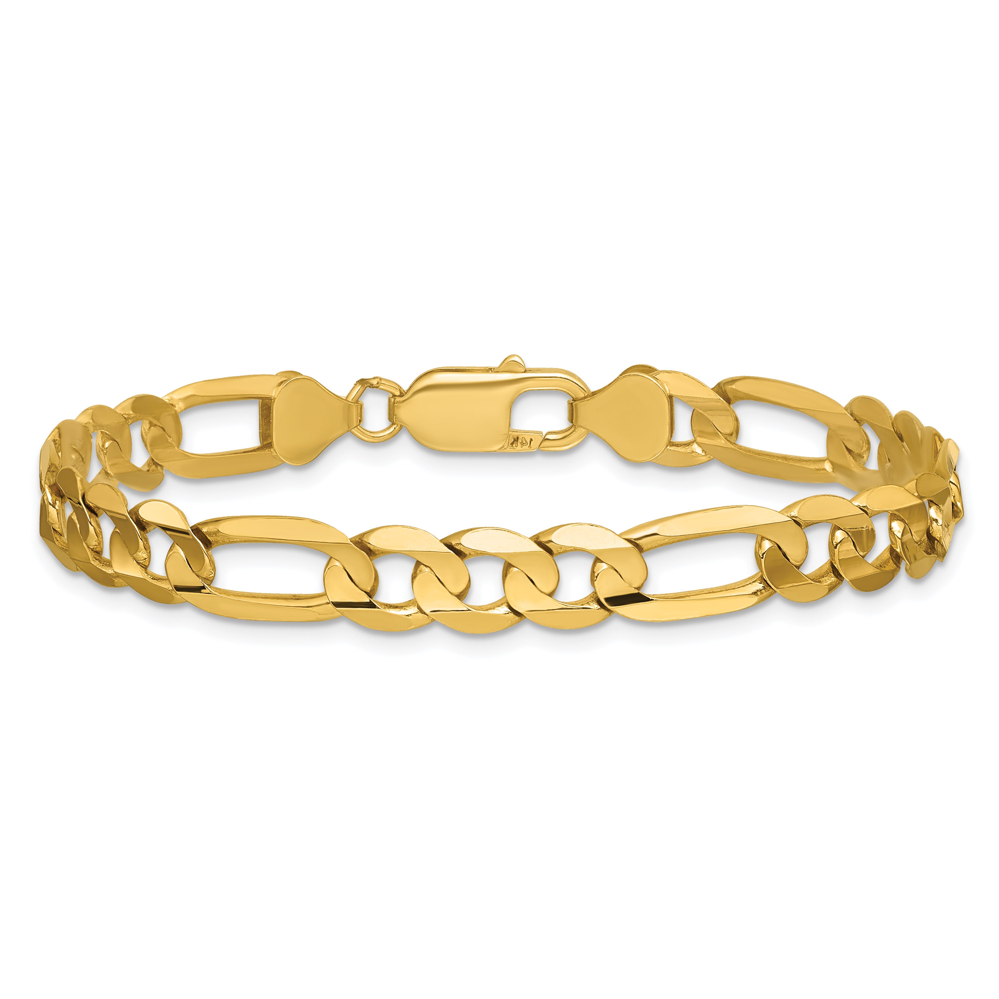 14K 9 inch 7.5mm Concave Open Figaro with Lobster Clasp Chain