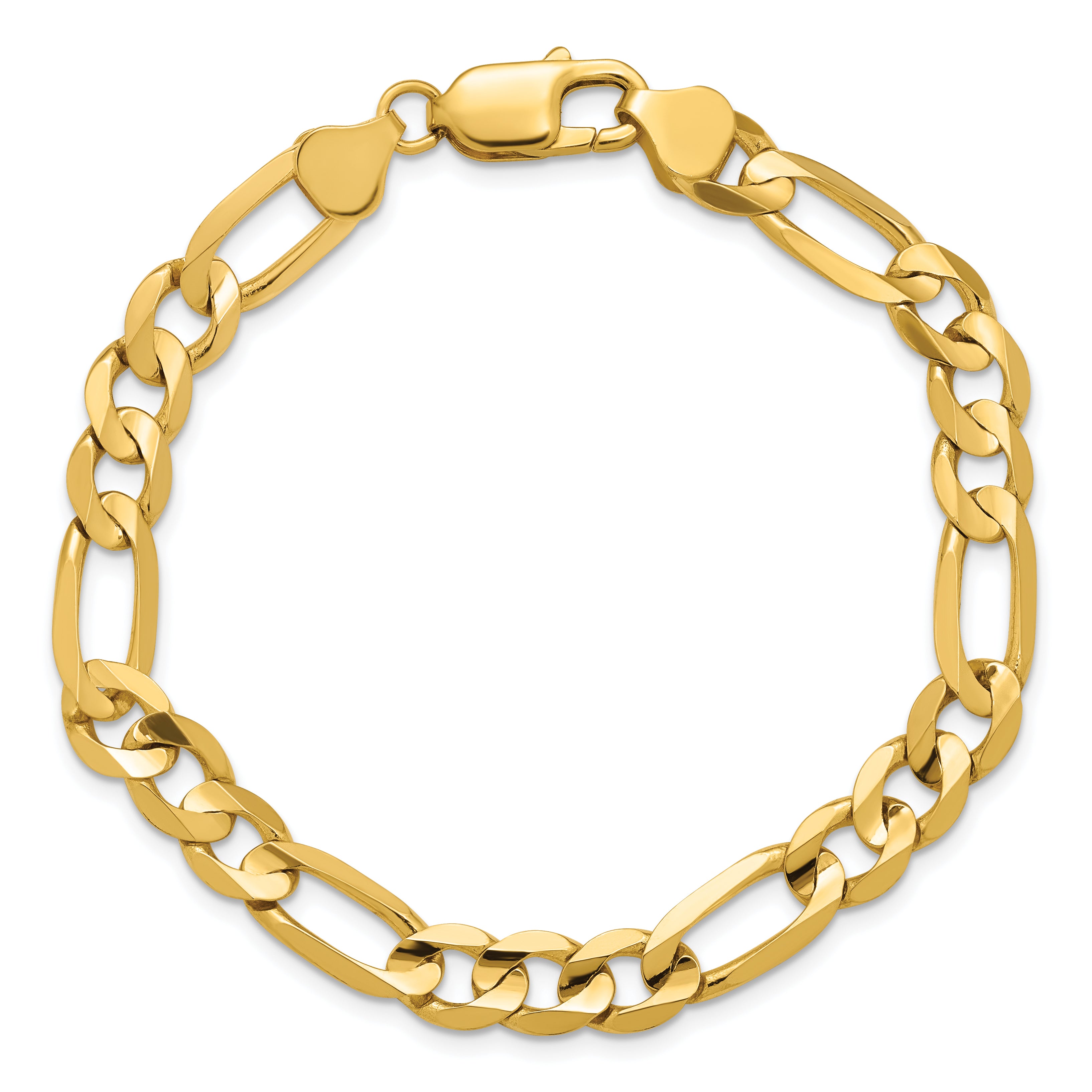 14K 9 inch 7.5mm Concave Open Figaro with Lobster Clasp Chain