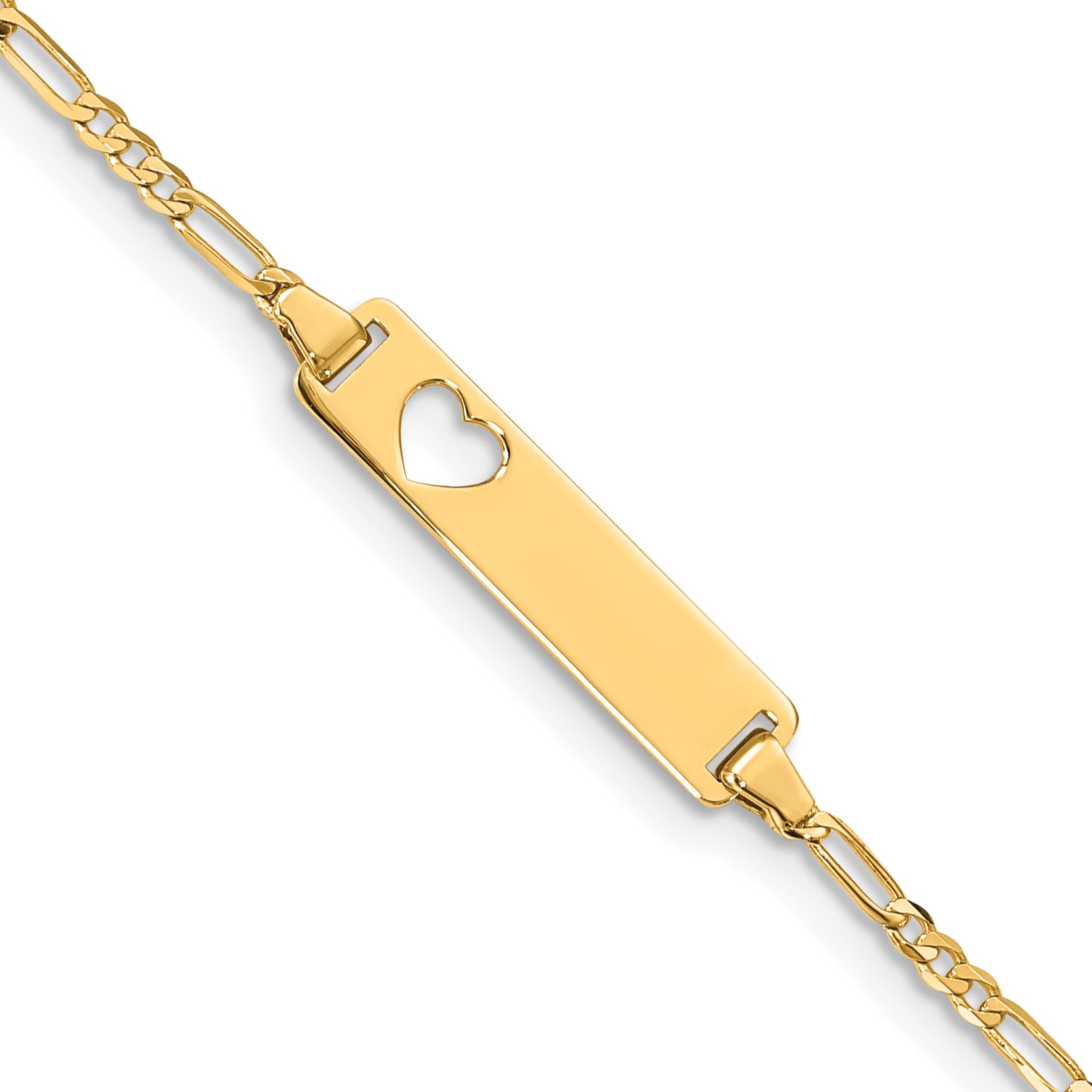 14k Polished Solid Chain/Solid Plate Figaro Link Cut-out Heart 20x5mm Plate 7 inch ID Bracelet Main image