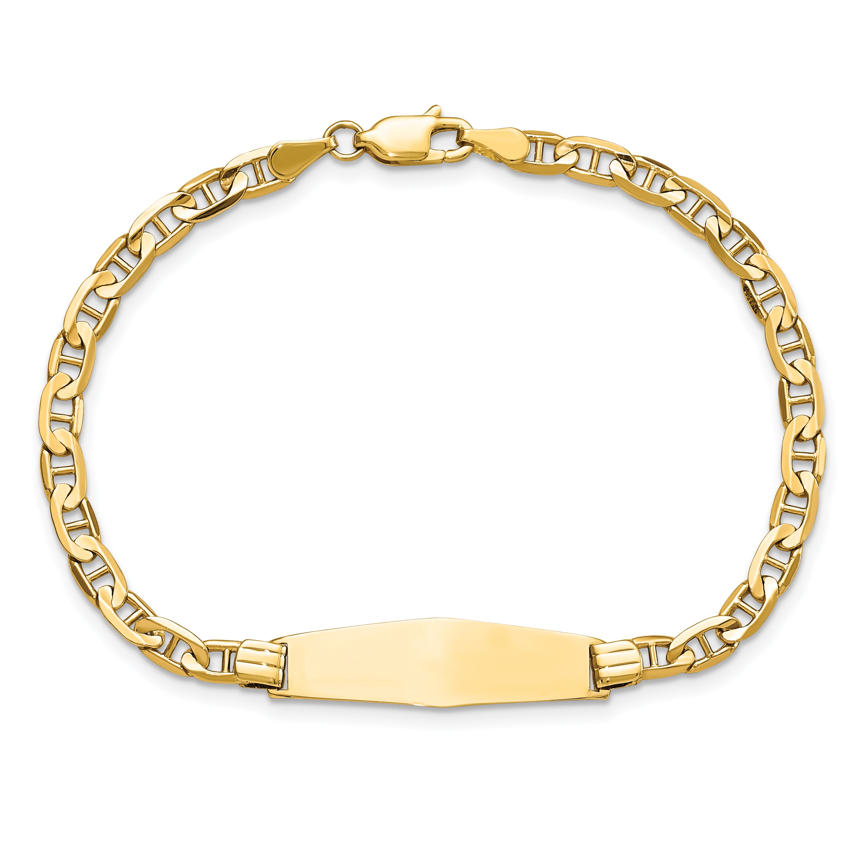 14k Polished Solid Chain/Solid Plate Anchor Link Soft Diamond Shape 24.5x7.5mm Plate 8 inch ID Bracelet
