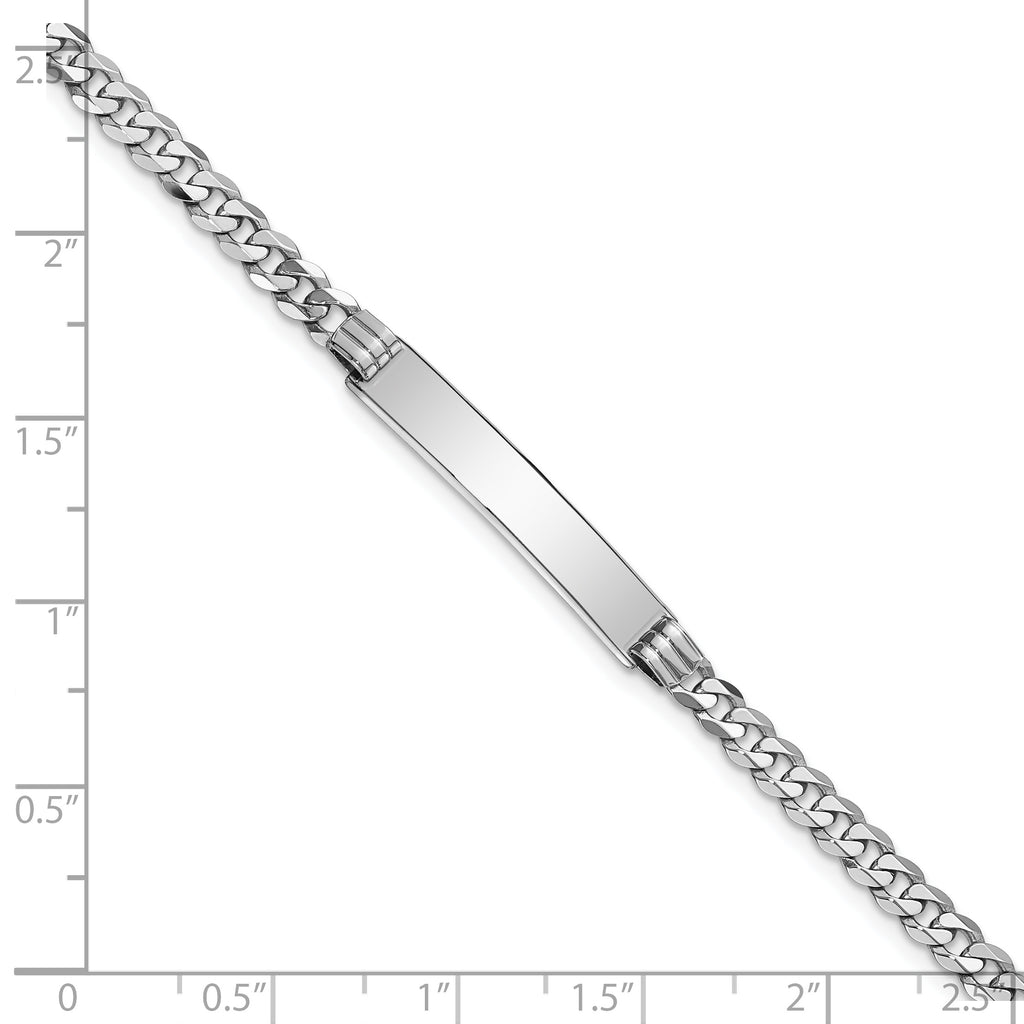 14k White Gold Polished Solid Chain/Solid Plate Flat Curb Link 25.5x5mm Plate 8 inch ID Bracelet