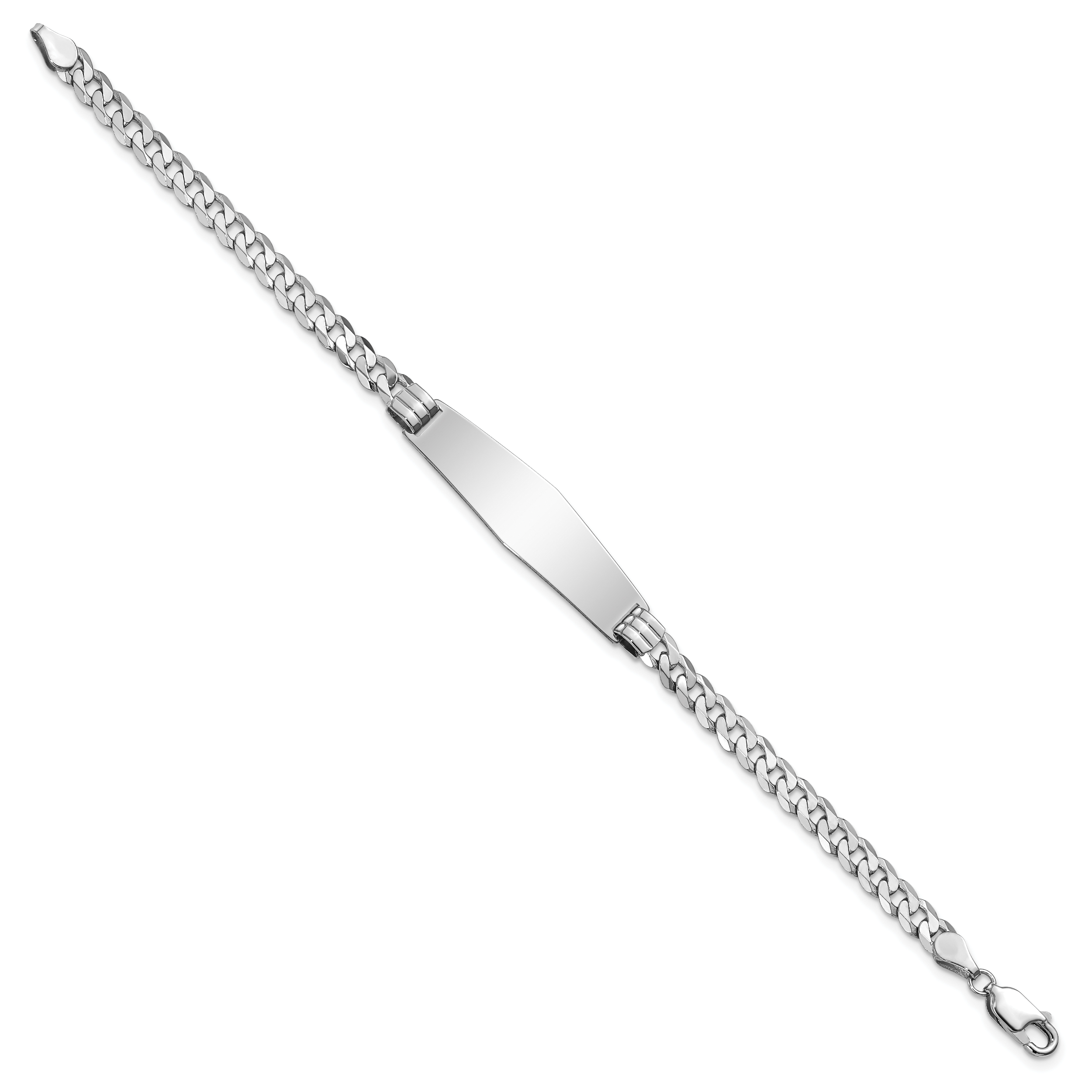 14k White Gold Polished Solid Chain/Solid Plate Flat Curb Link Soft Diamond Shape 33x10mm Plate 7 inch ID Bracelet Secondary image