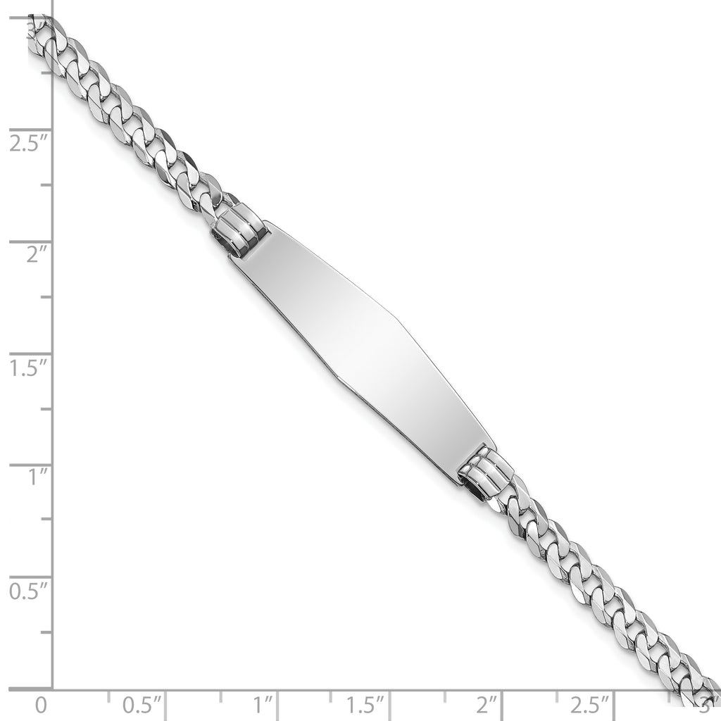 14k White Gold Polished Solid Chain/Solid Plate Flat Curb Link Soft Diamond Shape 33x10mm Plate 7 inch ID Bracelet