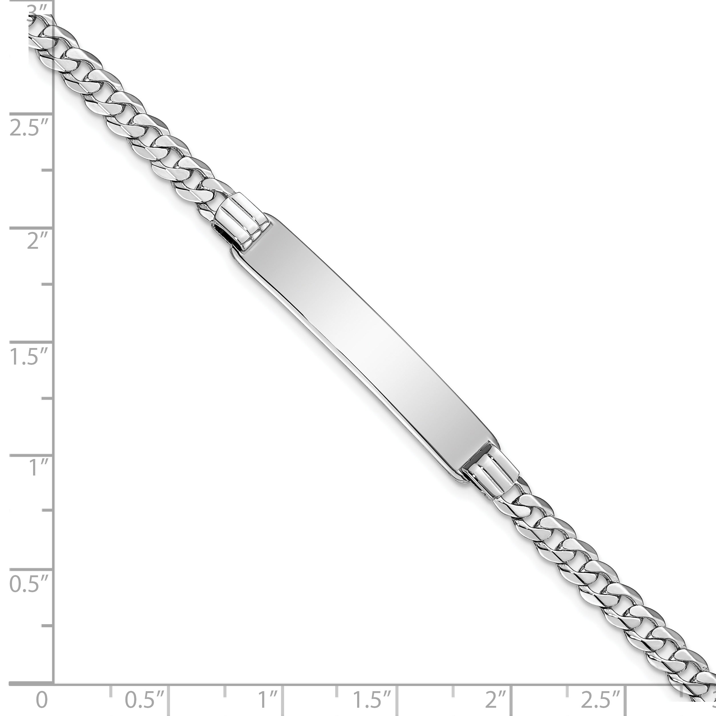 14k White Gold Polished Solid Chain/Solid Plate Flat Curb Link 33.5x7mm Plate 8 inch ID Bracelet