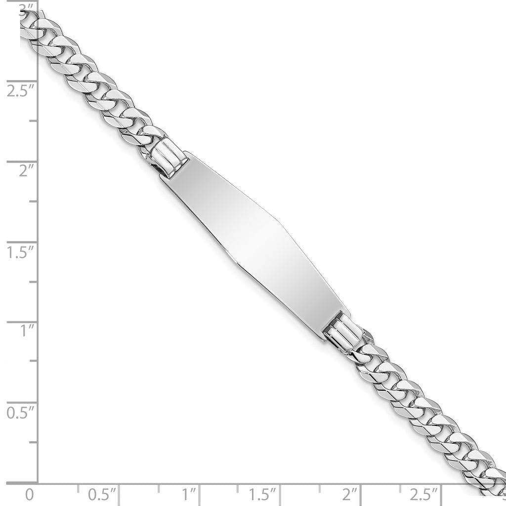 14k White Gold Polished Solid Chain/Solid Plate Flat Curb Link Soft Diamond Shape 33x10mm Plate 7 inch ID Bracelet