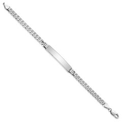 14k White Gold Polished Solid Chain/Solid Plate Flat Curb Link 34x7mm Plate 8 inch ID Bracelet