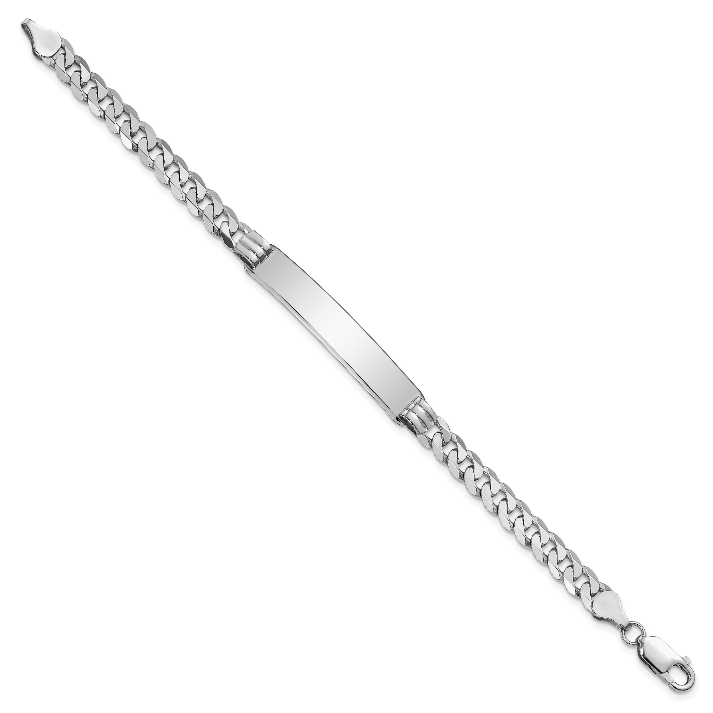 14k White Gold Polished Solid Chain/Solid Plate Flat Curb Link 38.5x7.5mm Plate 8 inch ID Bracelet
