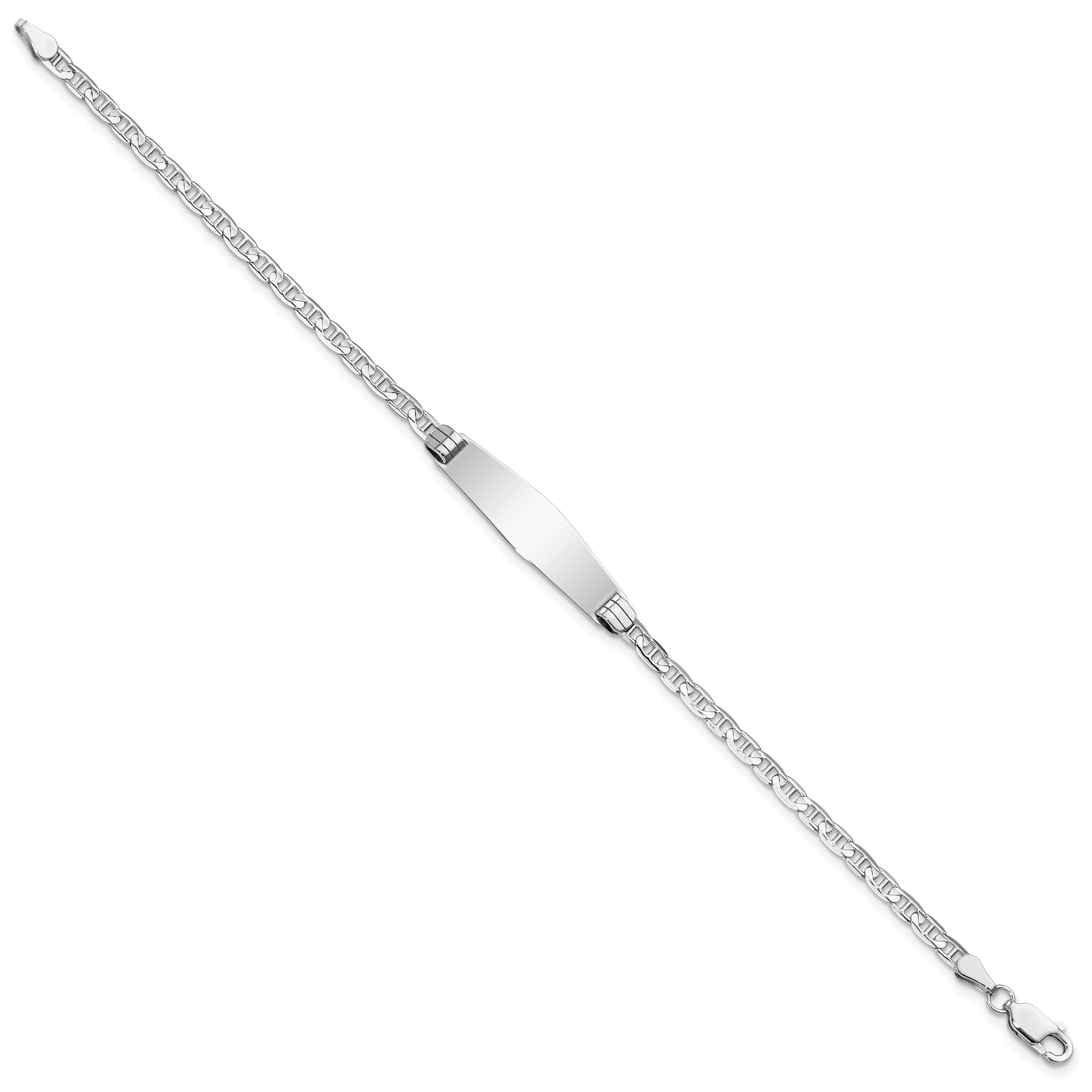 14k White Gold Polished Solid Chain/Solid Plate Anchor Link Soft Diamond Shape 25.5x7.5mm Plate 7 inch ID Bracelet Secondary image