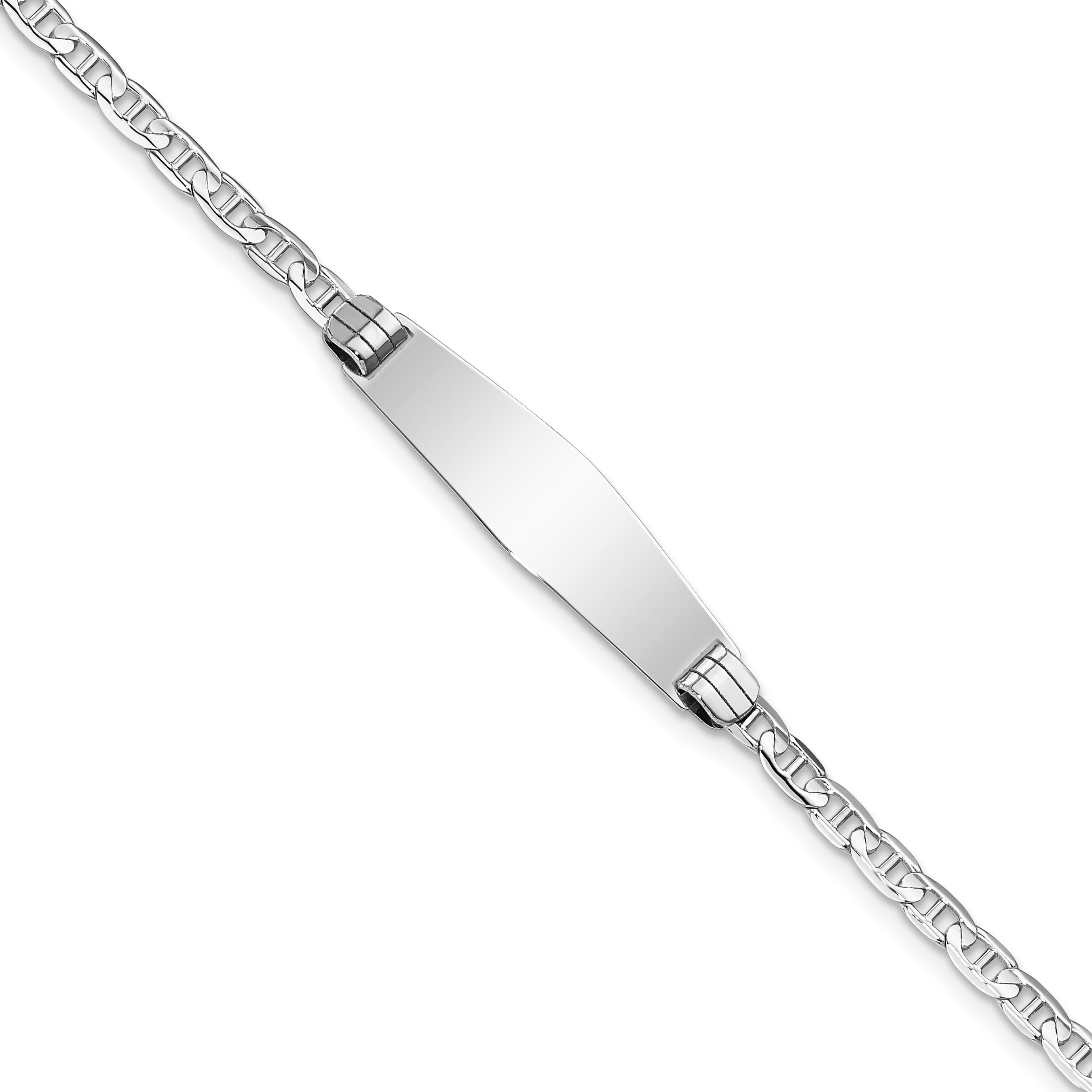 14k White Gold Polished Solid Chain/Solid Plate Anchor Link Soft Diamond Shape 25.5x7.5mm Plate 8 inch ID Bracelet Main image