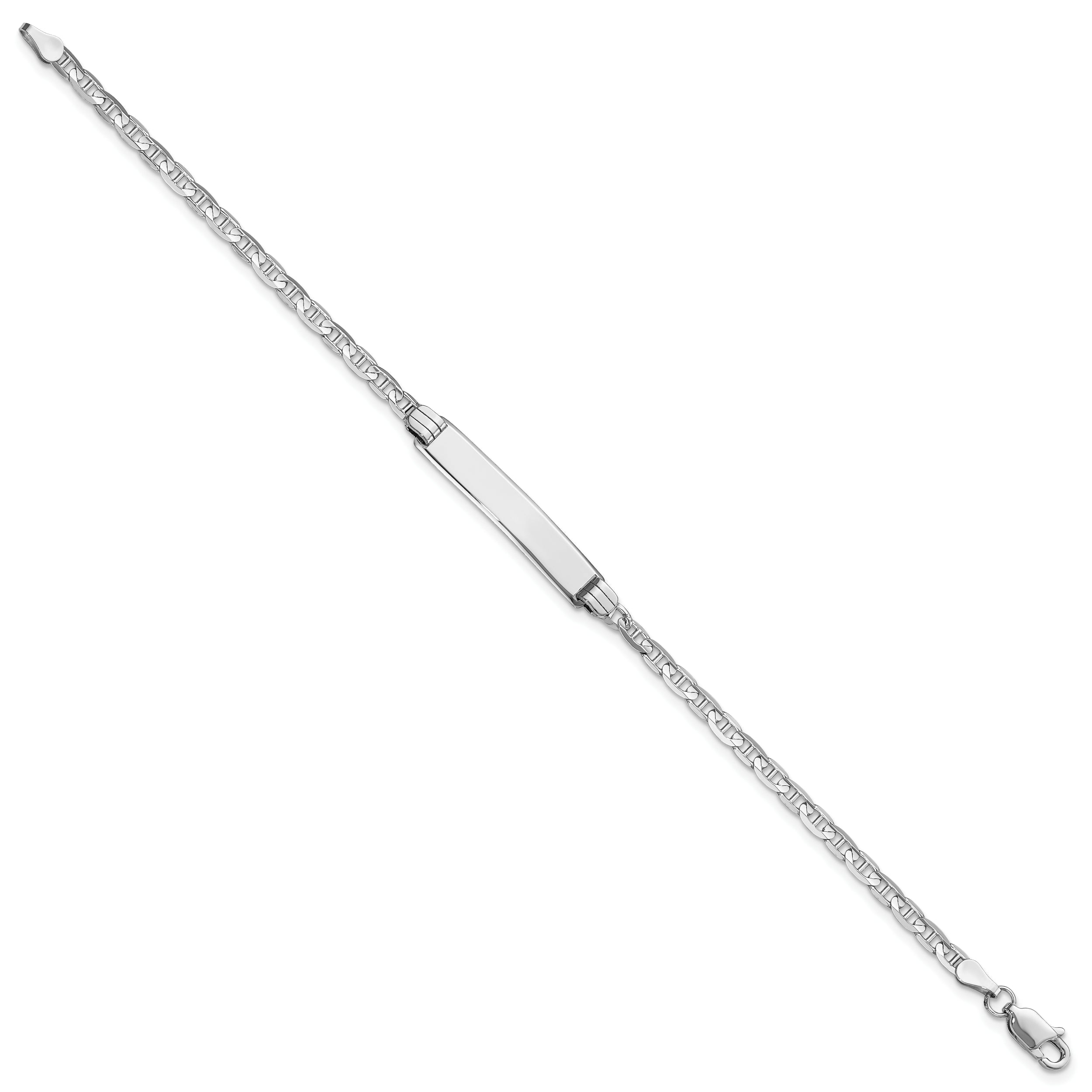 14k White Gold Polished Solid Chain/Solid Plate Anchor Link 25.5x4.5mm Plate 8 inch ID Bracelet