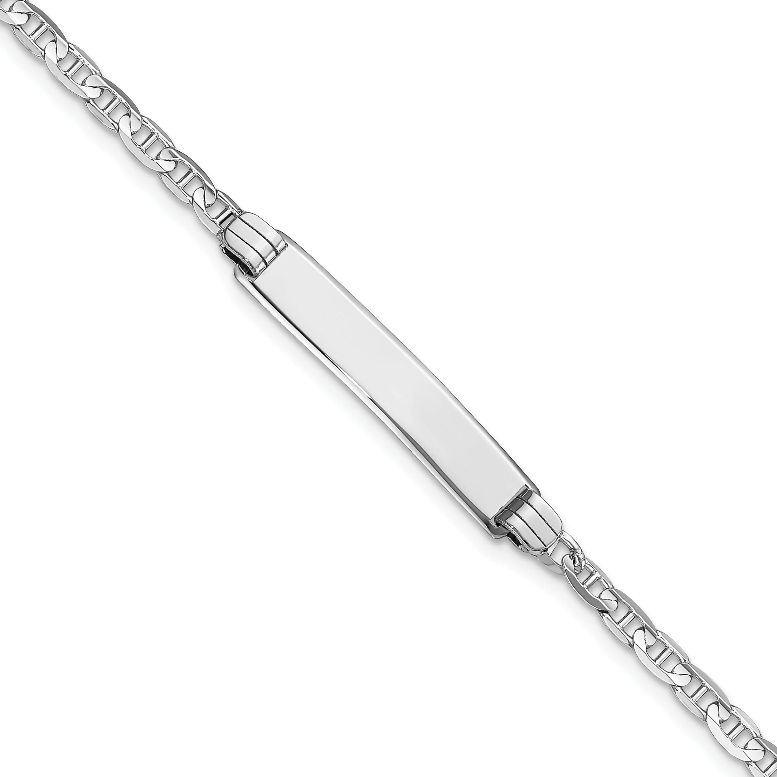 14k White Gold Polished Solid Chain/Solid Plate Anchor Link 25.5x4.5mm Plate 8 inch ID Bracelet