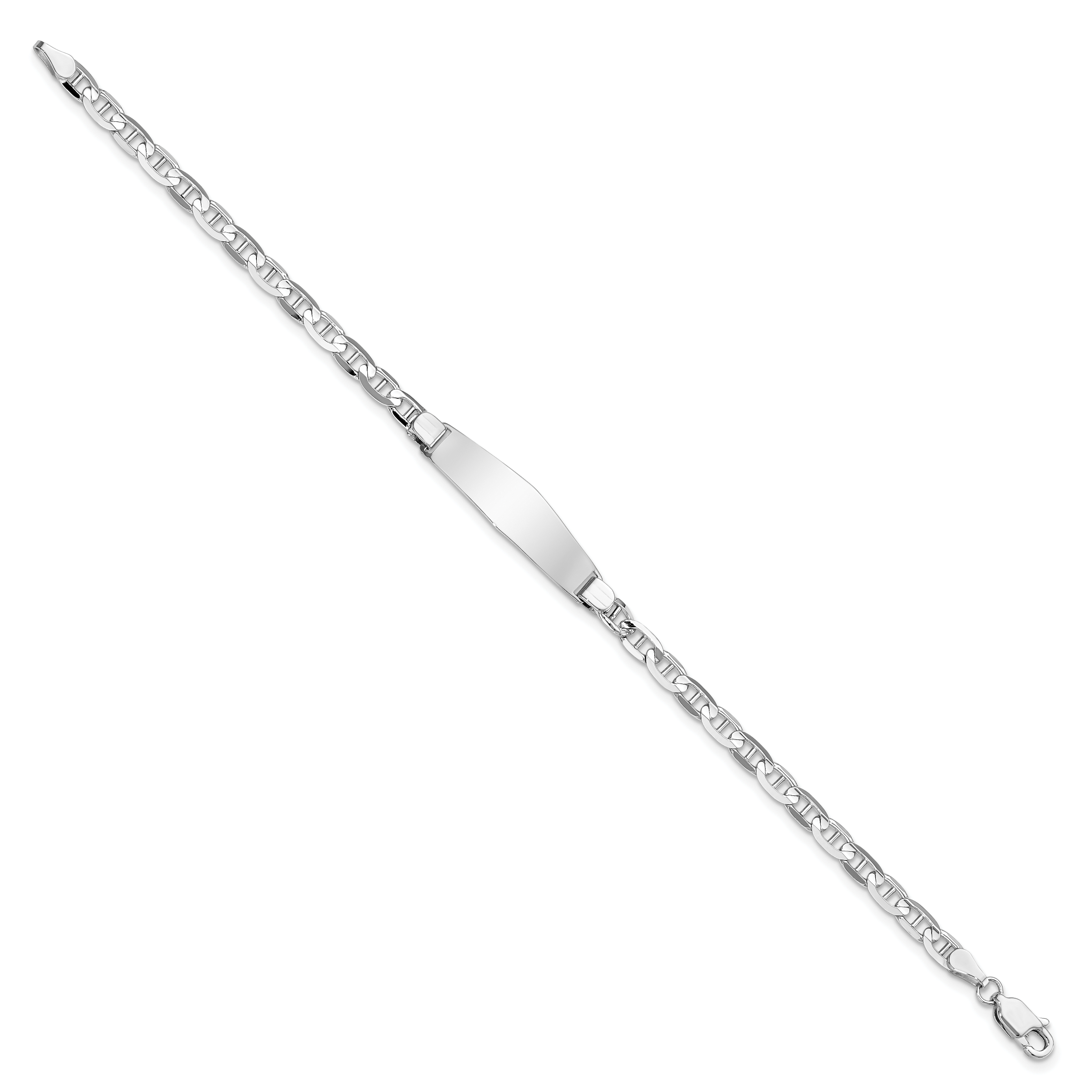 14k White Gold Polished Solid Chain/Solid Plate Anchor Link Soft Diamond Shape 25.5x7.5mm Plate ID Bracelet