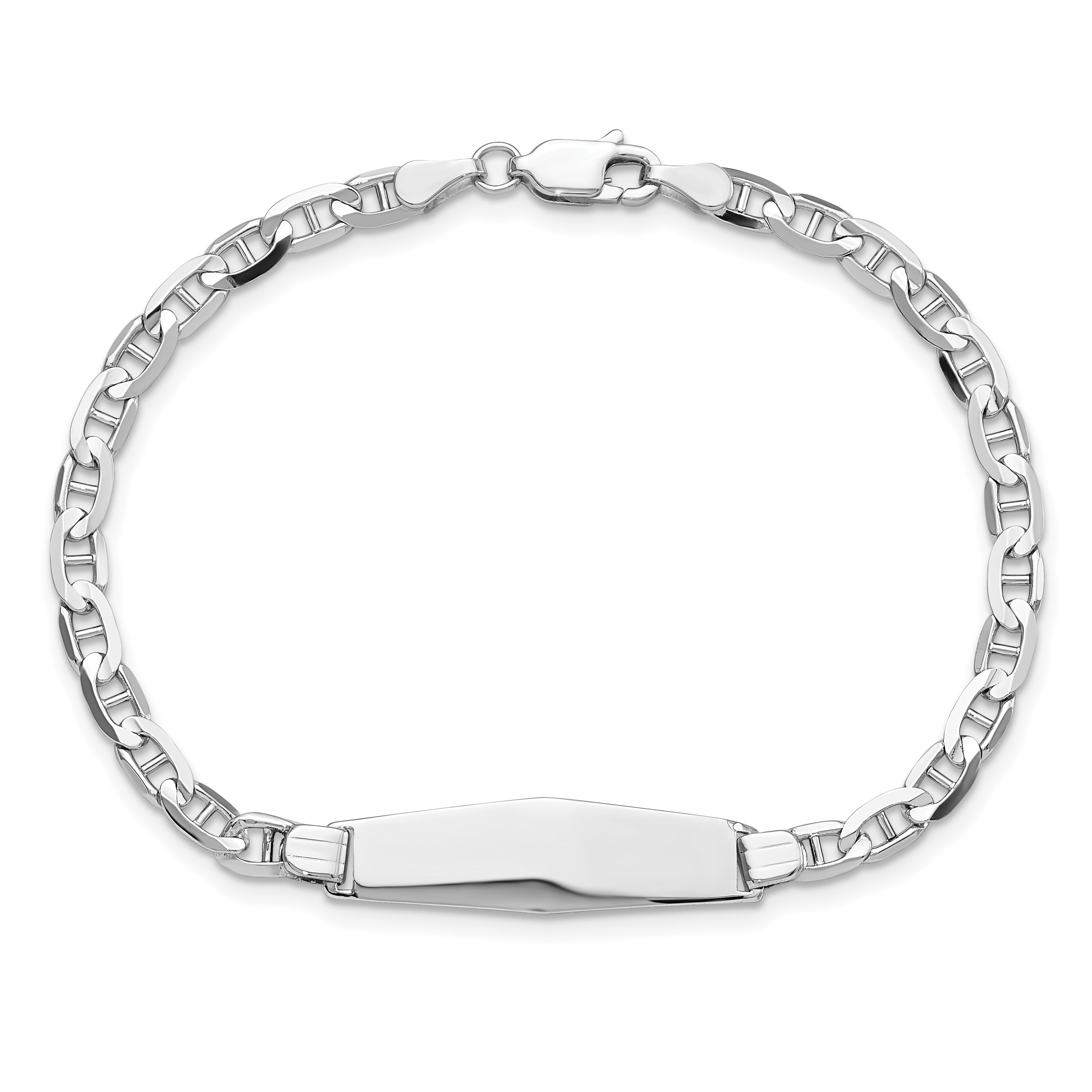 14k White Gold Polished Solid Chain/Solid Plate Anchor Link Soft Diamond Shape 25.5x7.5mm Plate ID Bracelet