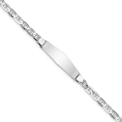 14k White Gold Polished Solid Chain/Solid Plate Anchor Link Soft Diamond Shape 25.5x7.5mm Plate 8 inch ID Bracelet