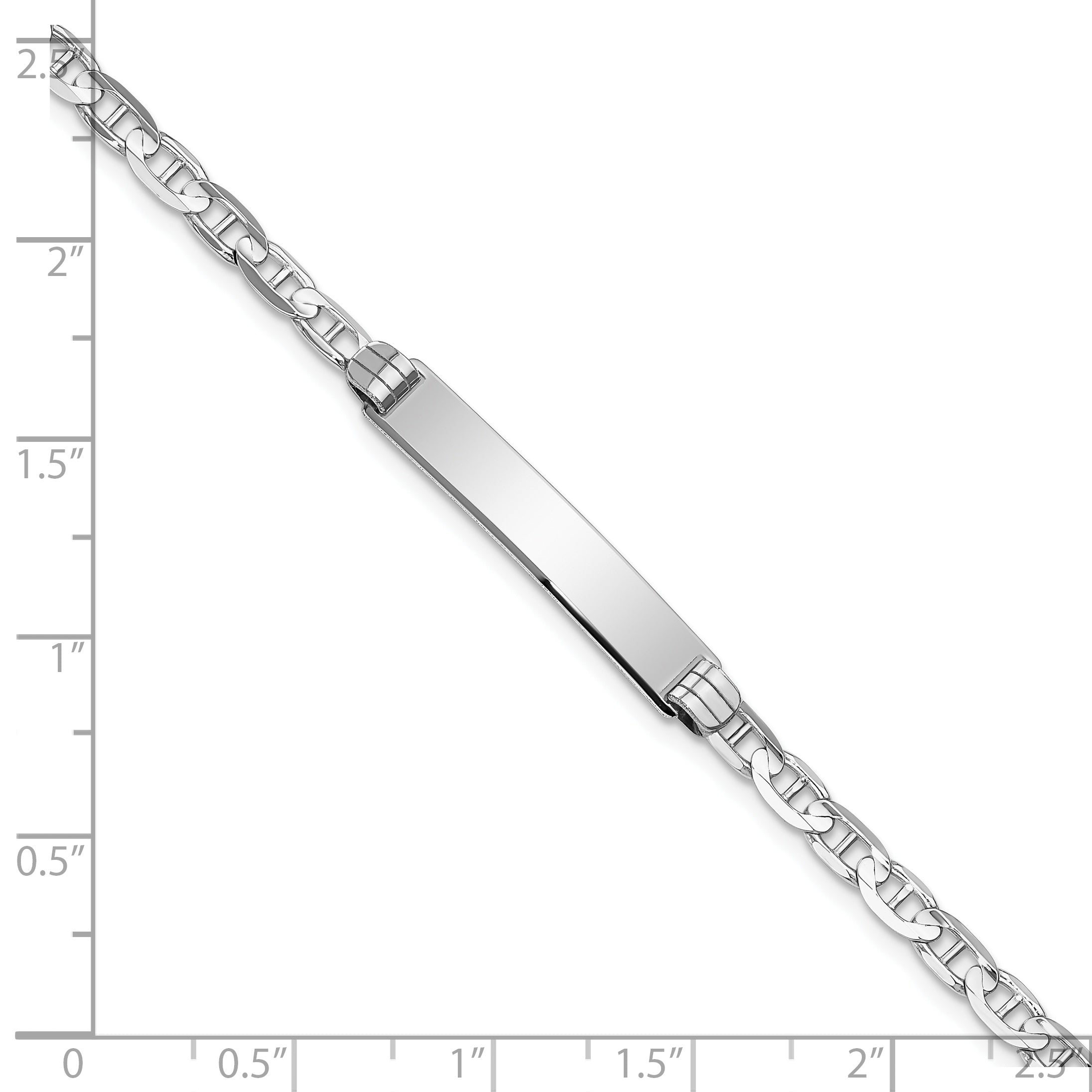 14k White Gold Polished Solid Chain/Solid Plate Anchor Link 25.5x4.8mm Plate 8 inch ID Bracelet