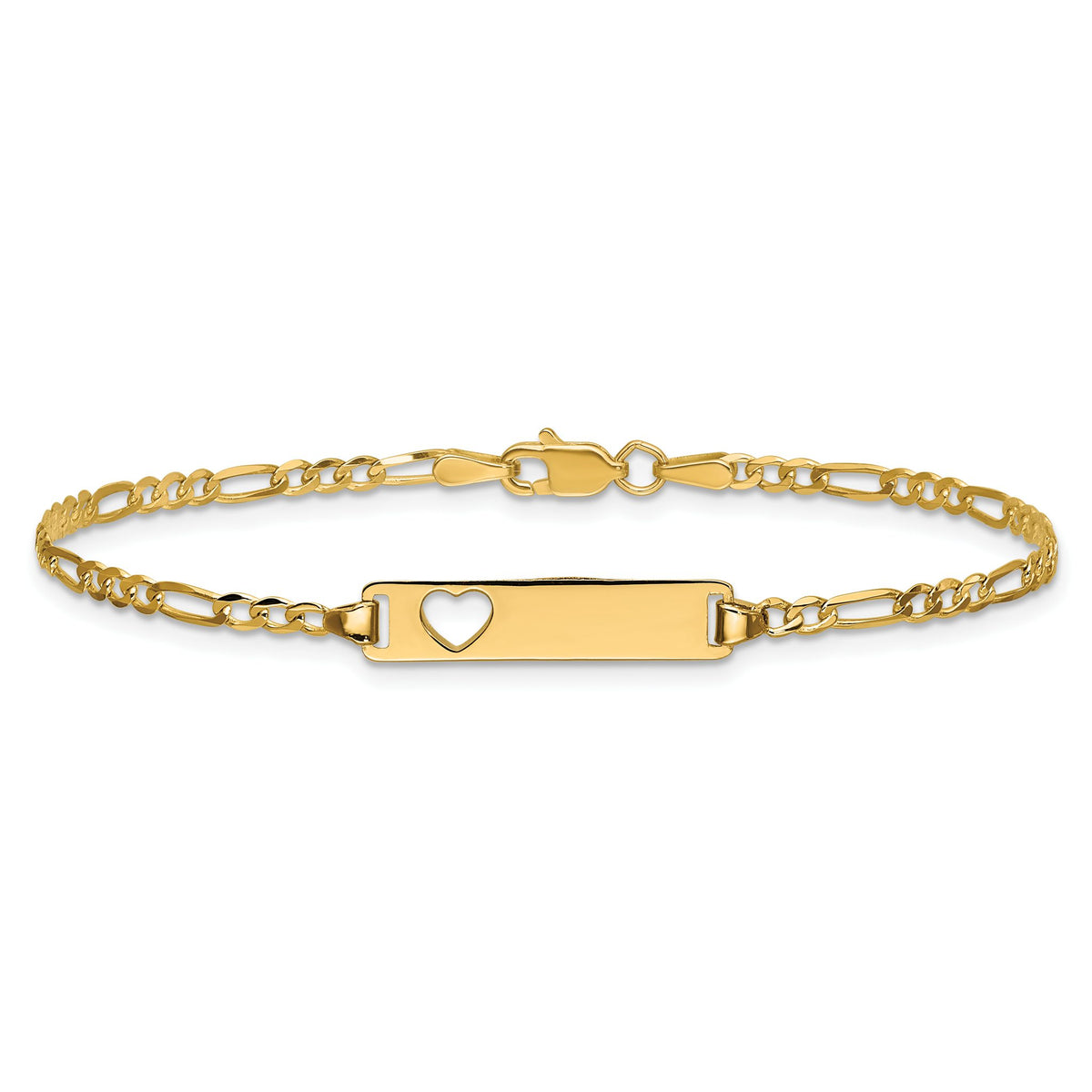 Center-Aligned Heart Plate ID Bracelet in 14K Yellow Gold, 7 Inch - Sophia Jewelers