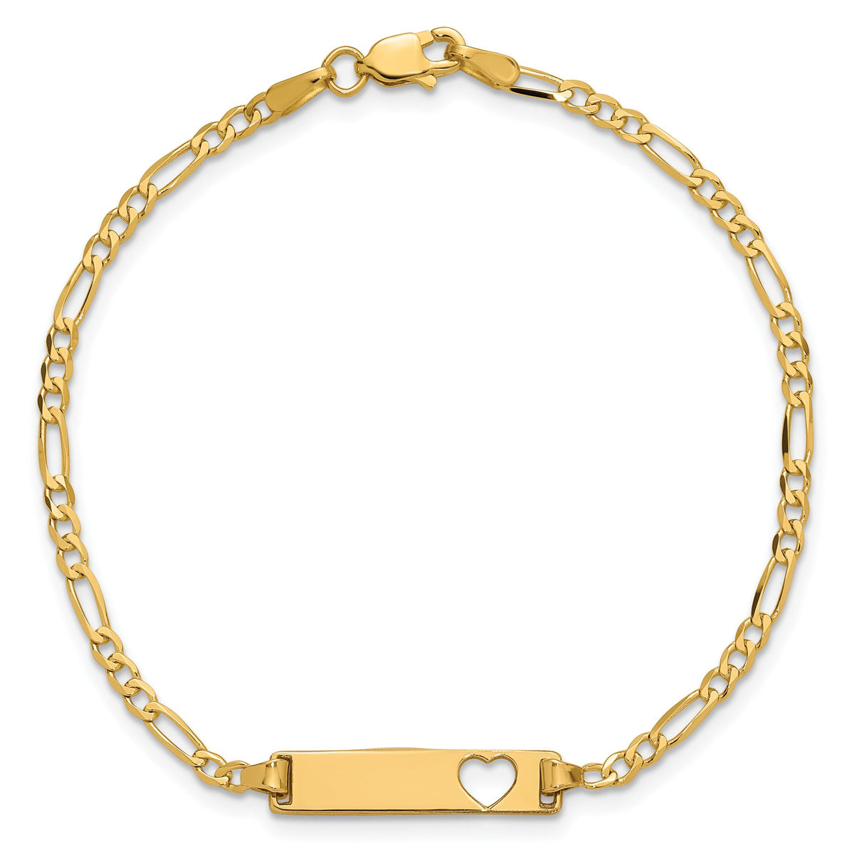 Center-Aligned Heart Plate ID Bracelet in 14K Yellow Gold, 7 Inch - Sophia Jewelers
