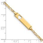 14k Polished Solid Chain/Solid Plate Figaro Link Cut-out Heart 20x5mm Plate 7 inch ID Bracelet
