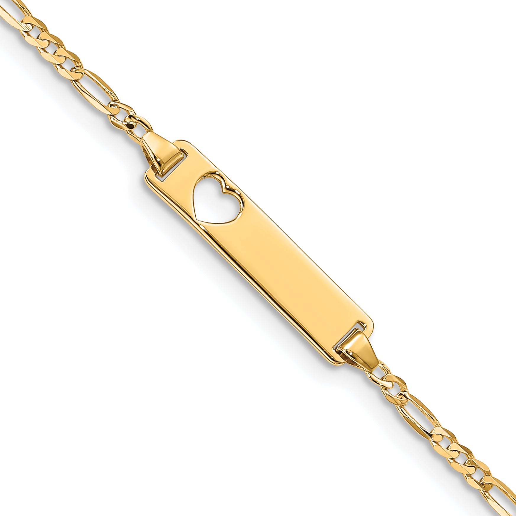 14k Polished Solid Chain/Solid Plate Figaro Link Cut-out Heart 20x5mm Plate 7 inch ID Bracelet Main image