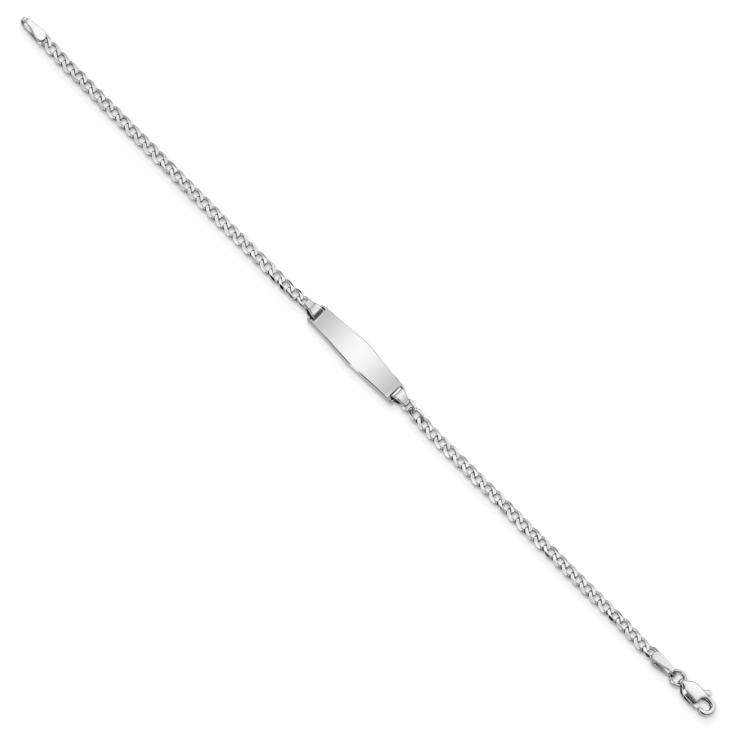 14k White Gold Polished Solid Chain/Solid Plate Flat Curb Link Soft Diamond Shape 19.5x5.5mm Plate 7 inch ID Bracelet Secondary image